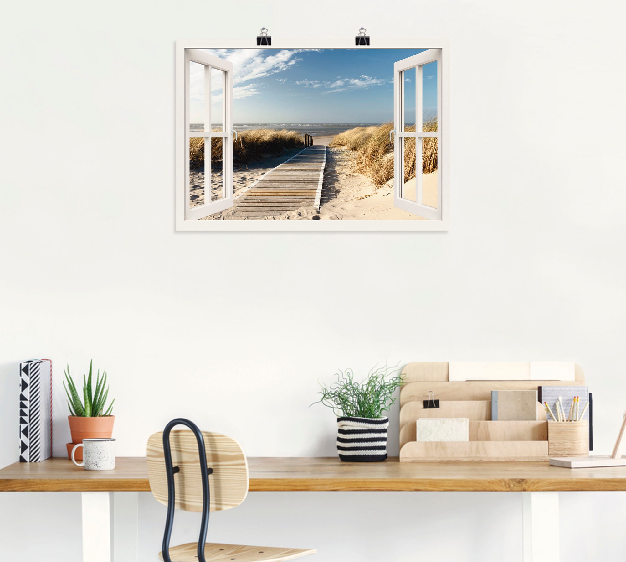 Artland Wandbild "Fensterblick Nordseestrand auf Langeoog" Fensterblick 1 S günstig online kaufen