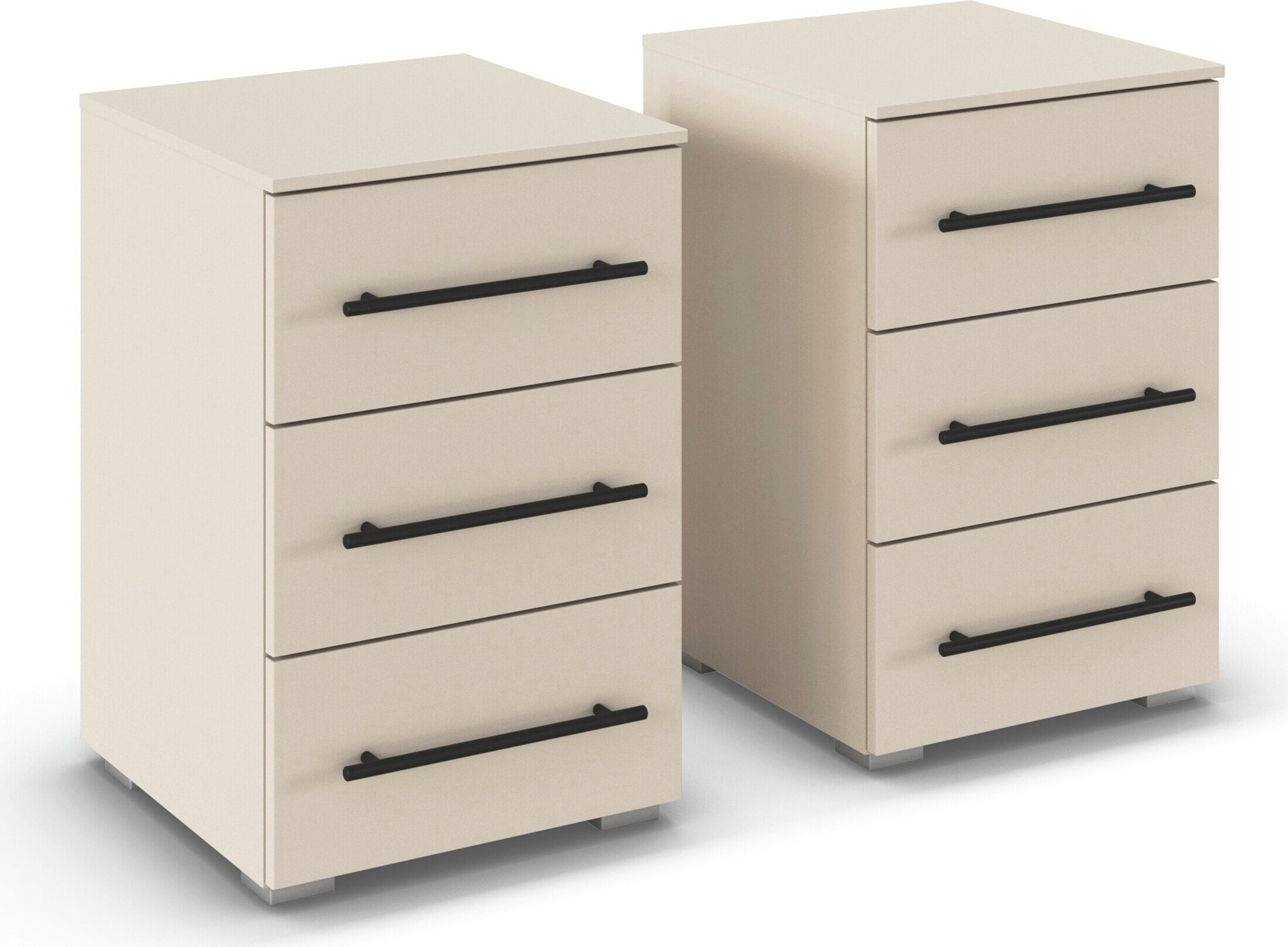 OTTO home Nachtkommode "Nachttisch Nachtkonsole Nachtschrank RONDO 2er-Set" Set, Breite 40 / Höhe 61 cm, 2 Stk. tlg. mit 3 geräumigen Schubladen Metallgriff in Schwarz MADE IN GERMANY