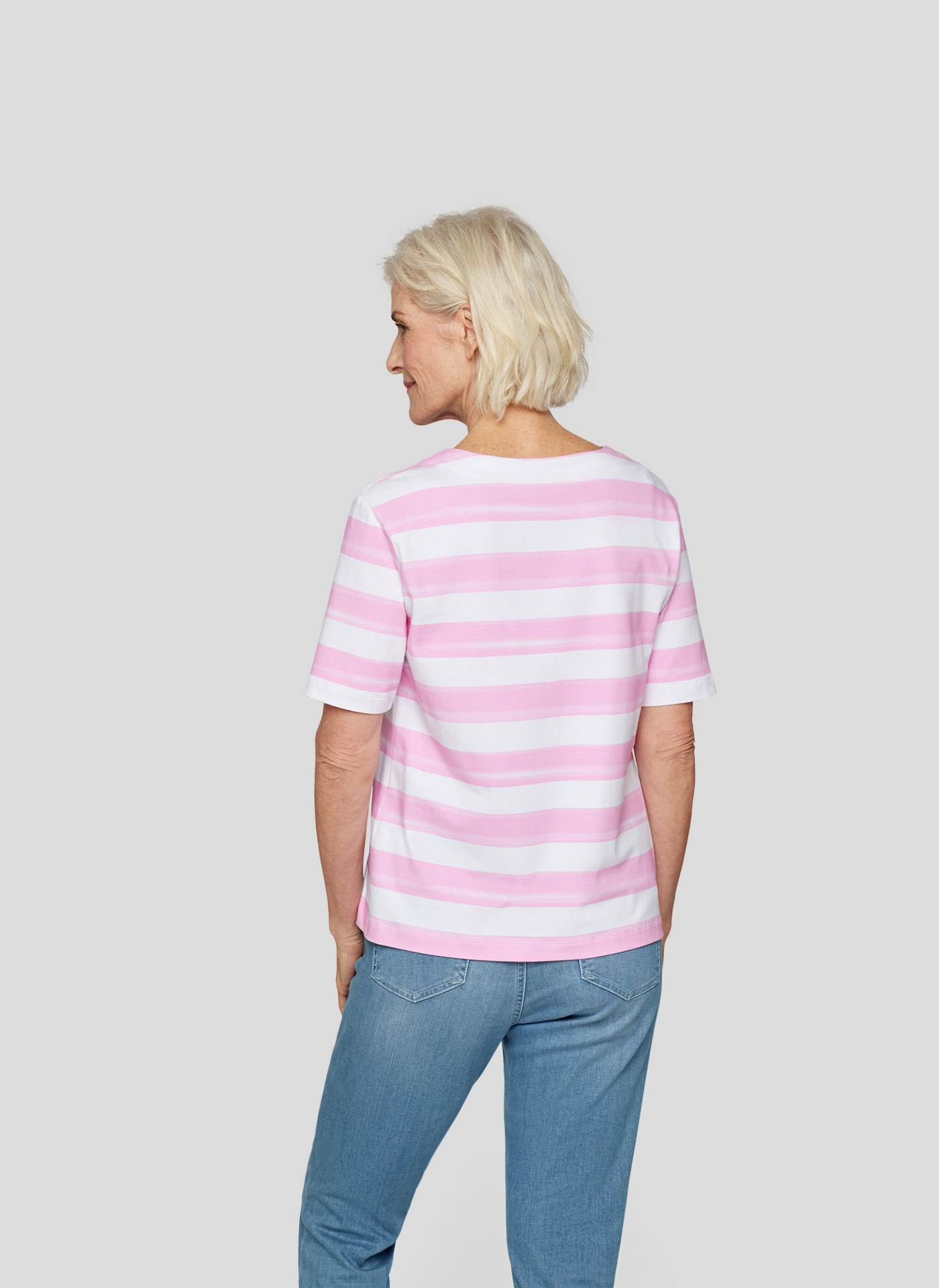 Rabe Rundhalsshirt, mit Streifen und floralem Muster