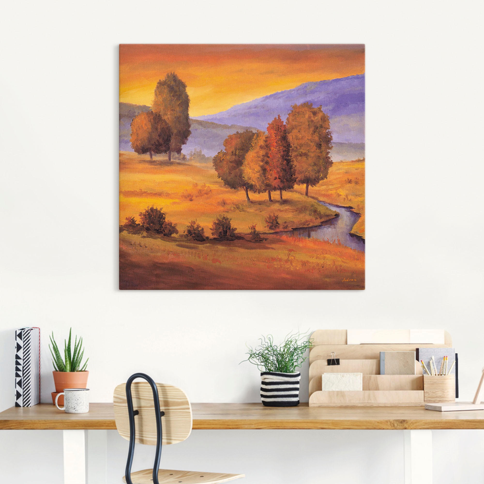 Artland Leinwandbild »Sonnige Landschaft II«, Felder, (1 St.), auf Keilrahmen gespannt