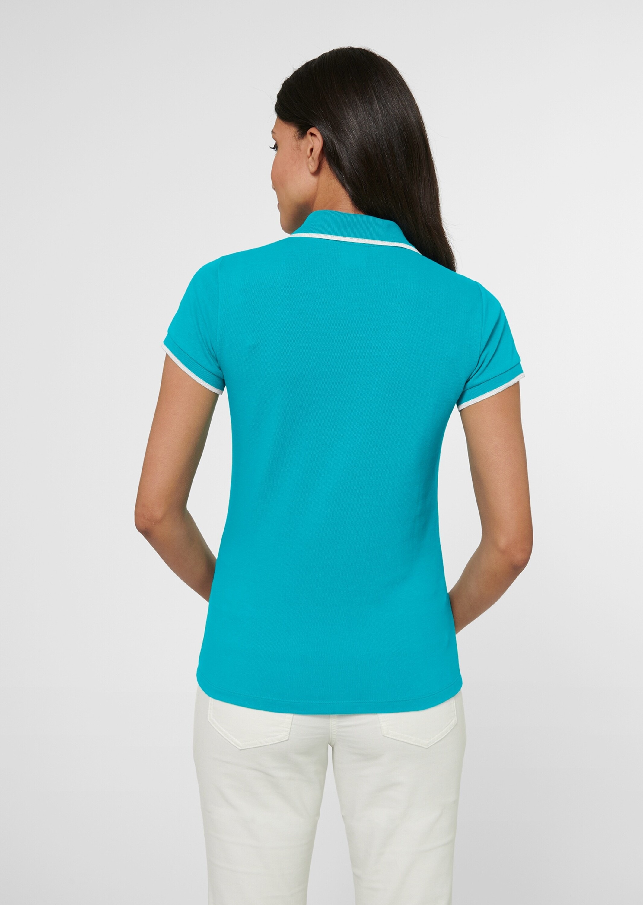 Kurzarmshirt MADELEINE "Poloshirt Klassisches Poloshirt", Damen, Gr. 38, blau (karibikblau), Obermaterial: 97% Baumwolle CO. 3% Elasthan EL., Modern, normal, Shirts 3