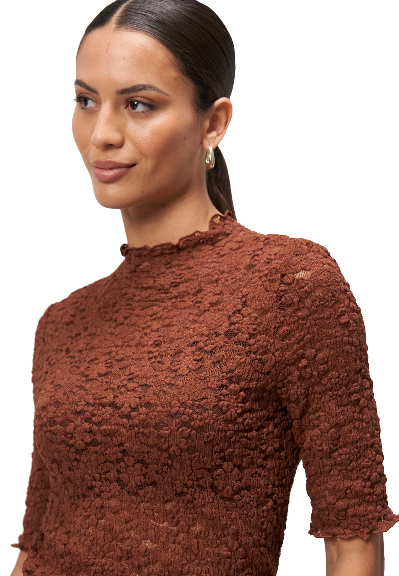Zero Kurzarmshirt »zero Damen Spitzenshirt mit Stehkragen«, (1 tlg.), Spitze