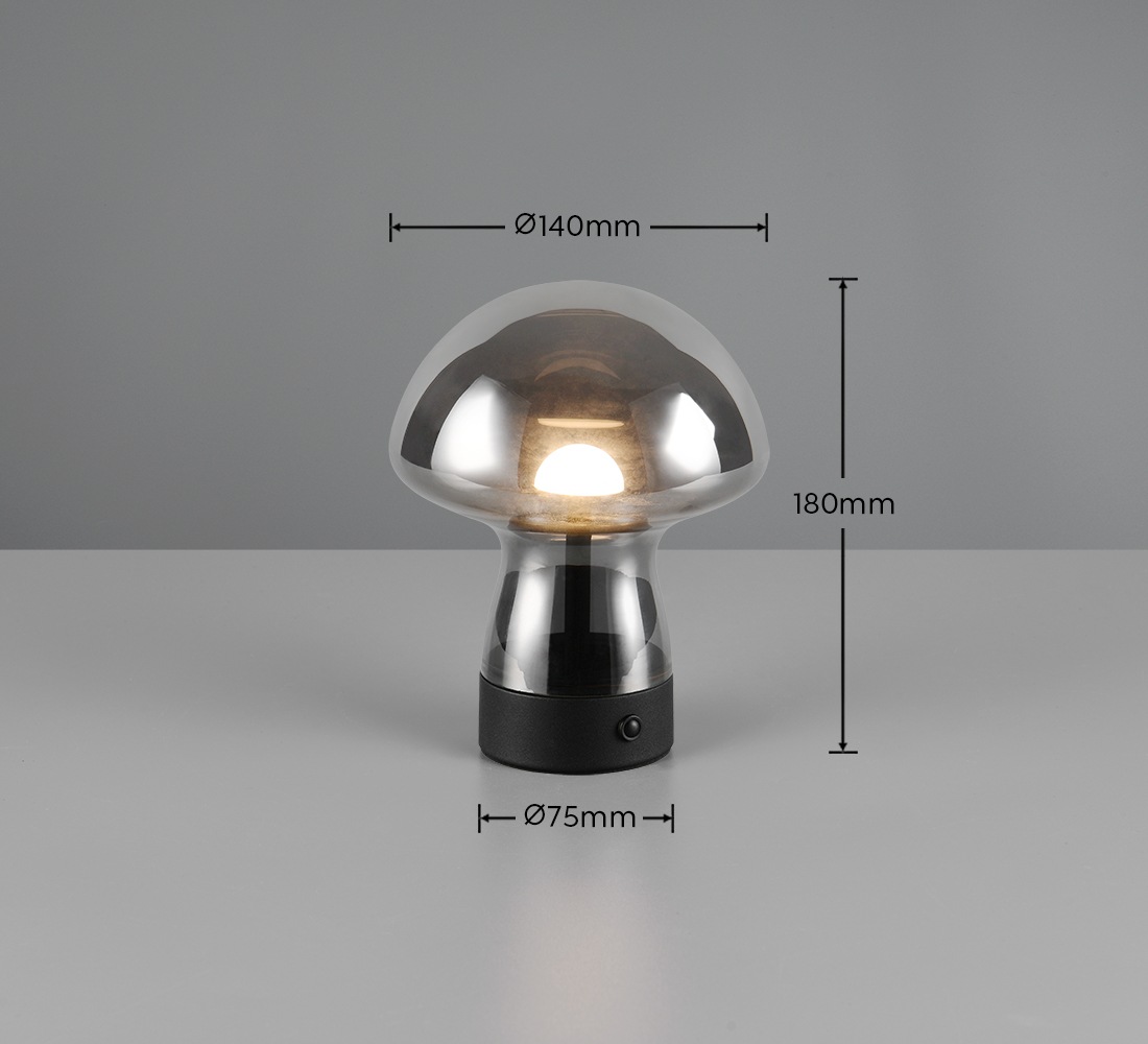 REALITY Leuchten LED Tischleuchte »DOOLEY, Akku LED Tischlampe aus Glas, Höhe 18 cm Ø 14cm, IP20 1,5W LED«, 1 flammig, Leuchtmittel LED-Board | LED fest integriert, 140 Lumen 3000K warmweiß, Touchdimmer, USB-Ladeanschluss