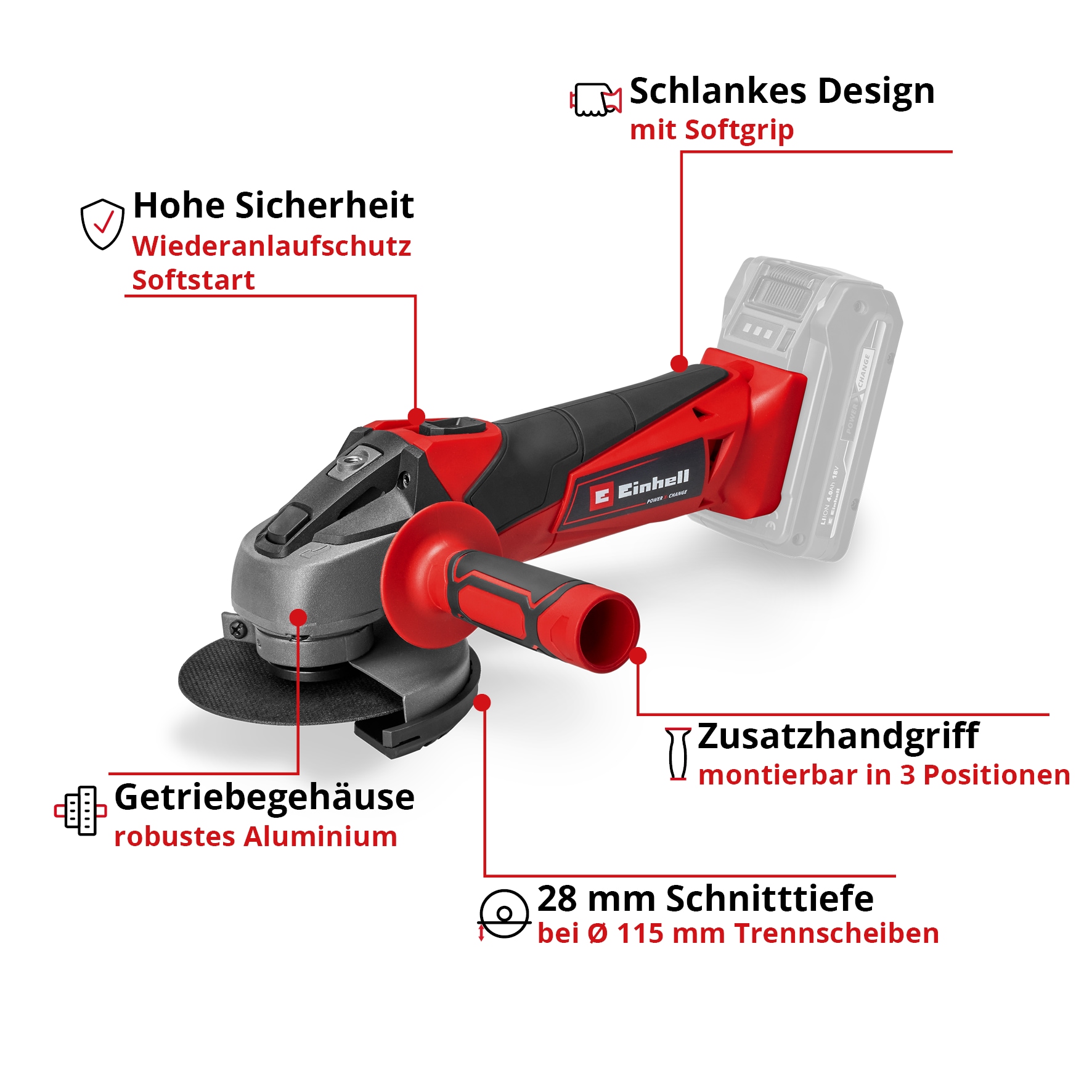 Einhell Akku-Winkelschleifer »TC-AG 18/115 Li-Solo« Power X-Change, 115 mm, ohne Akku und Ladegerät