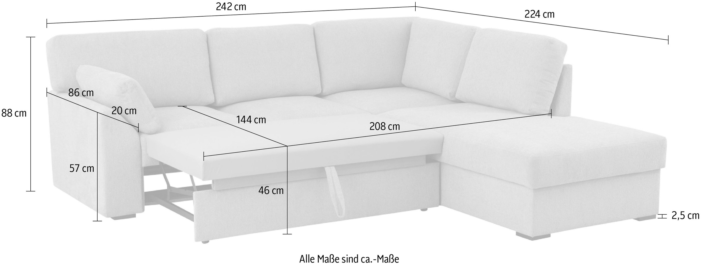 Home affaire Ecksofa »Citry«, Breite 242 cm, Chenille, Bettfunktion, Bettkasten, L-Form