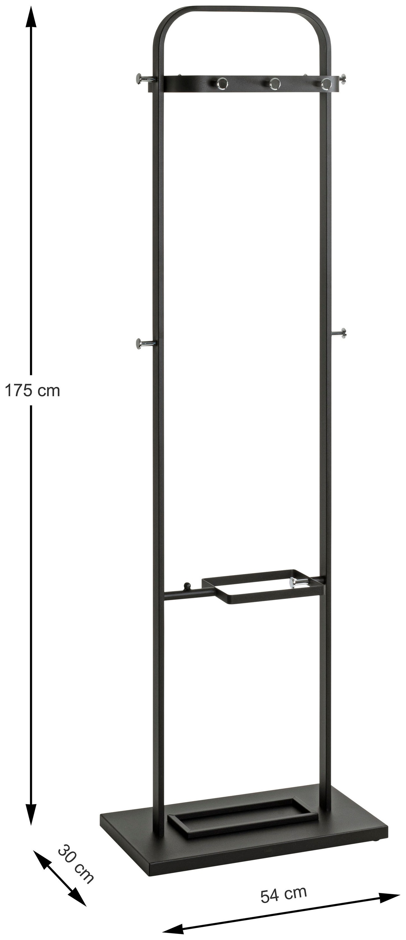 HAKU Garderobenständer »Kleiderständer, Standgarderobe« rechteckig - aus Metall Schwarz - B/T/H 54/30/175 cm