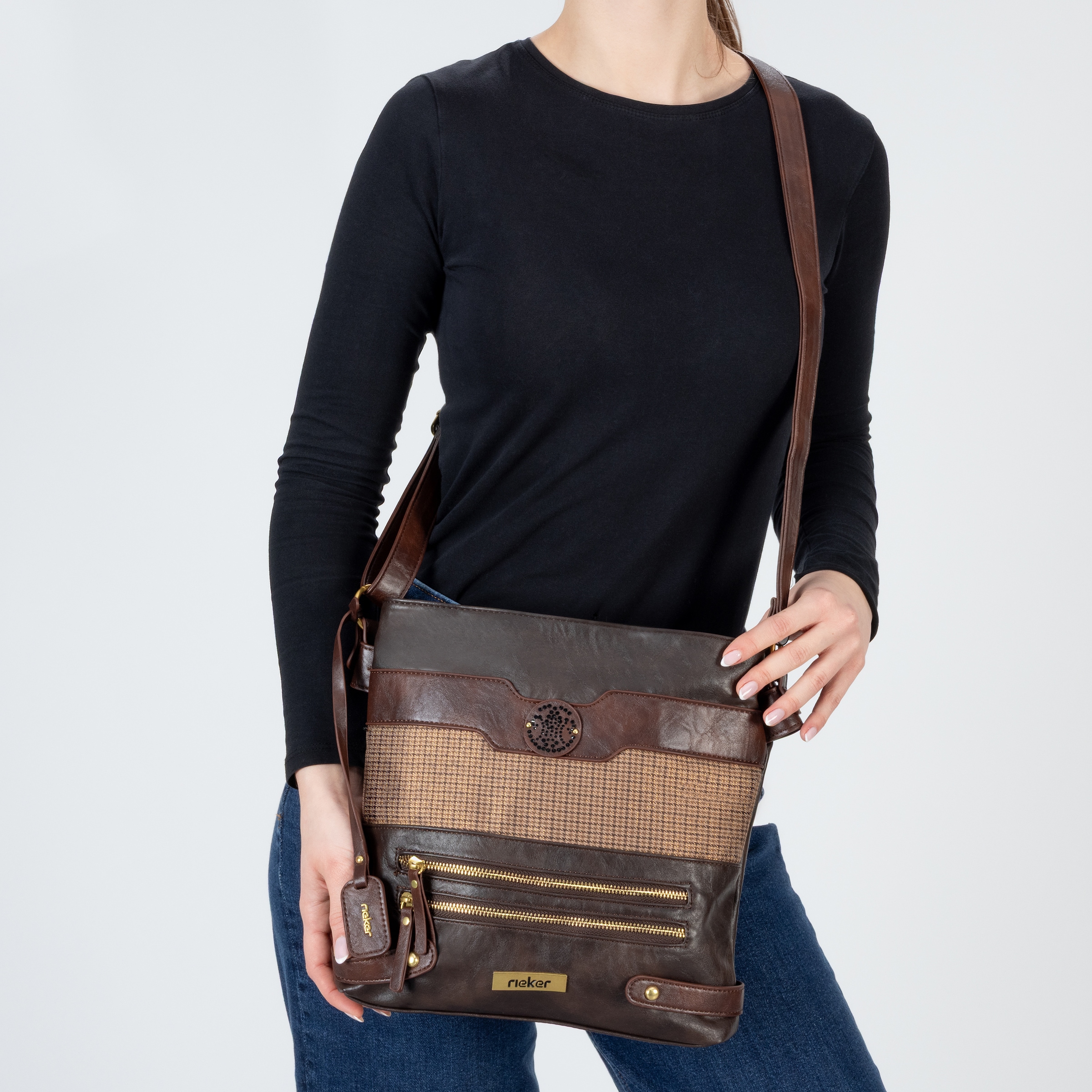 Rieker Umhängetasche Schultertasche, Damen-Tasche mit praktischem Reißverschluss-Rückfach
