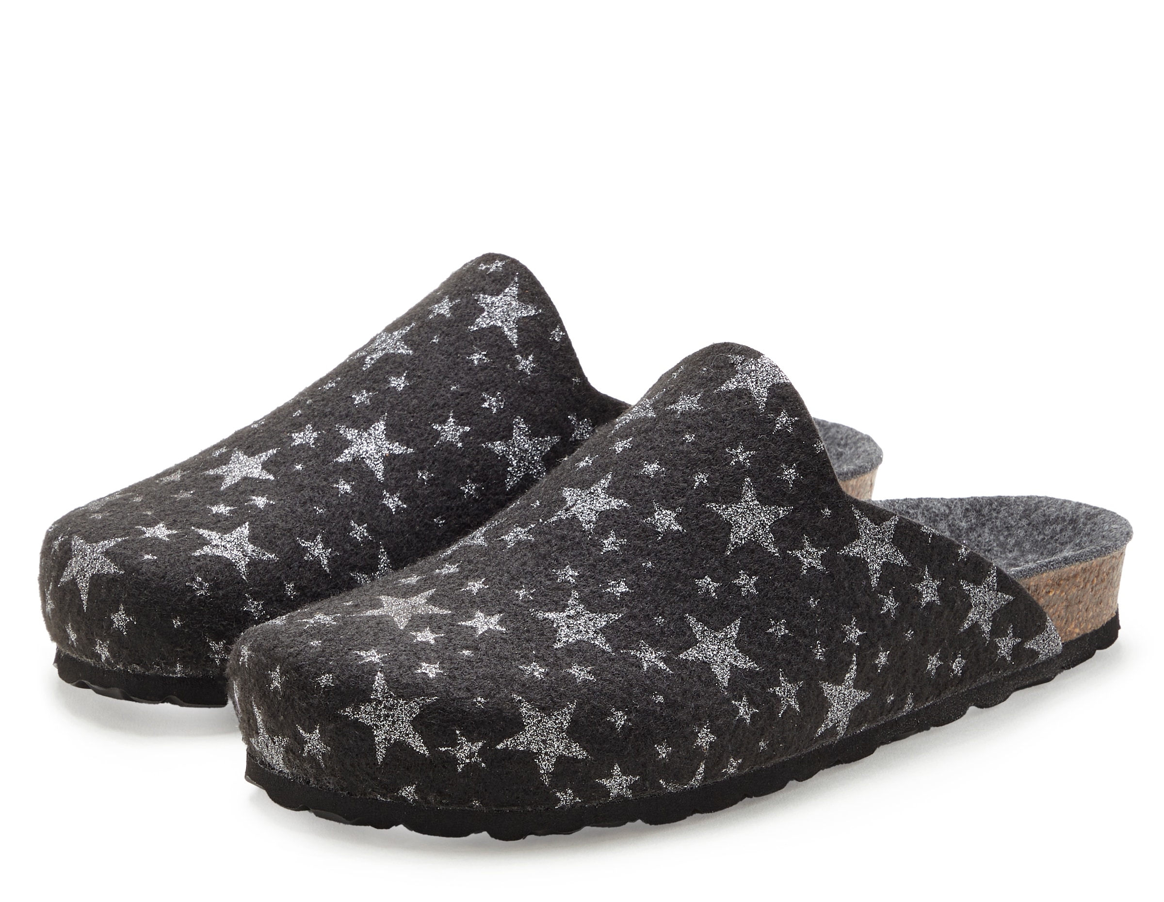 Vivance Dreams by Lascana Pantolette "Pantolette, Clog, Pantoffel, Hausschuh," aus Filz mit wärmenden Korkfußbett & Sternenprint