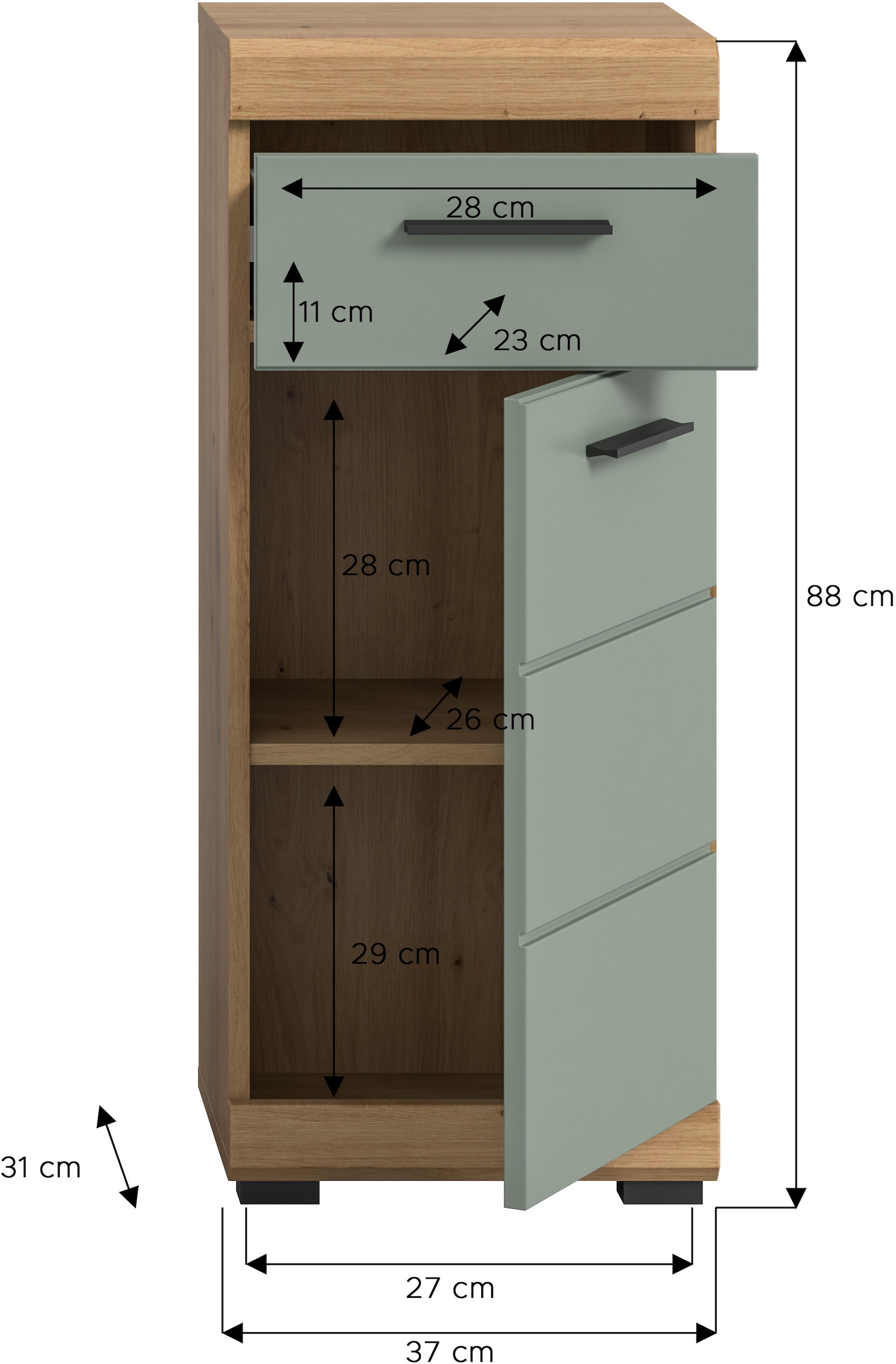 INOSIGN Unterschrank »Siena, Breite 37cm, 1 Tür, 1 Schubkasten, 2 Fächer, MDF-Front«, (1 St.), in verschiedenen Farben erhältlich, Badmöbel, Badschrank, Kommode, Bad