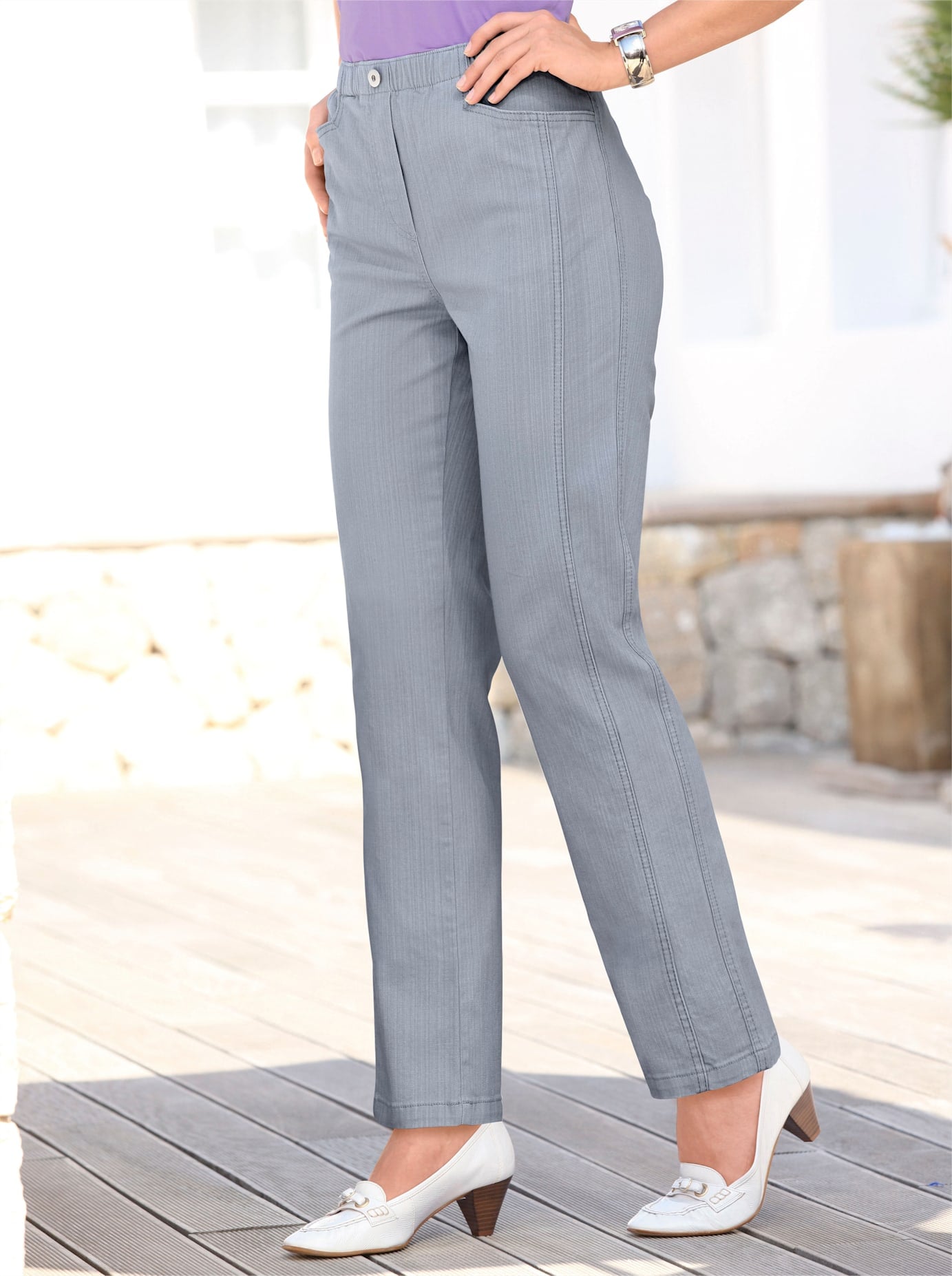 Schlupfjeans CLASSIC BASICS, Damen, Gr. 54, Normalgrößen, grau, 96% Baumwolle, 4% Elasthan, unifarben, lang, Jeans Schlupfjeans