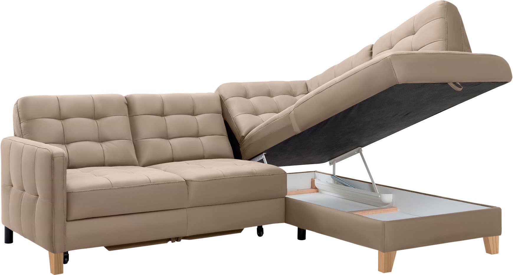 exxpo - sofa fashion Ecksofa »Elio, kompakt und komfortabel, bequem, zeitloses Design, L-Form«, wahlweise mit Bettfunktion und Bettkasten