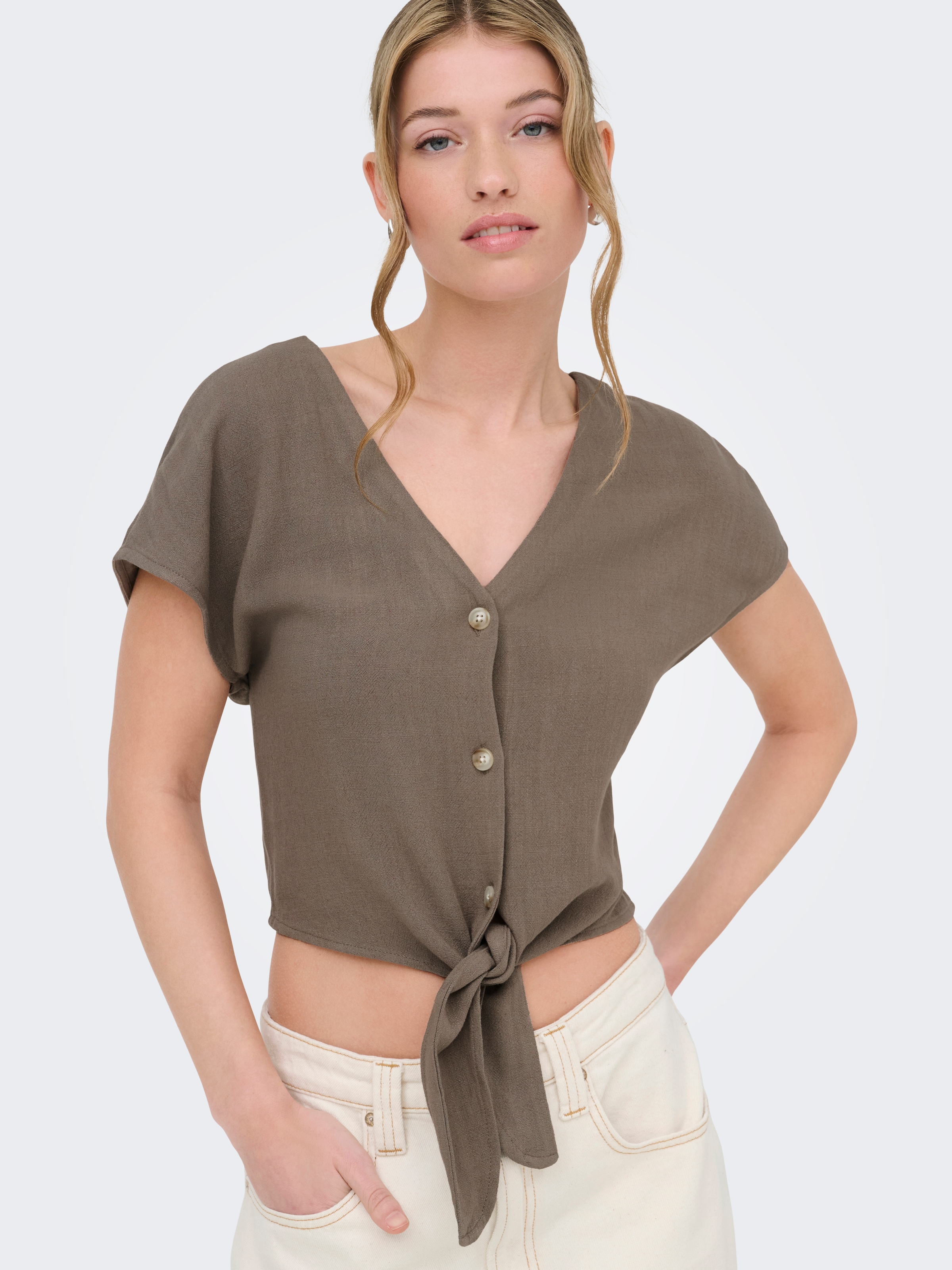 ONLY Kurzarmbluse »ONLSIESTA SS KNOT LIN BL SHIRT PNT NOOS« Viskosemischung, regular fit