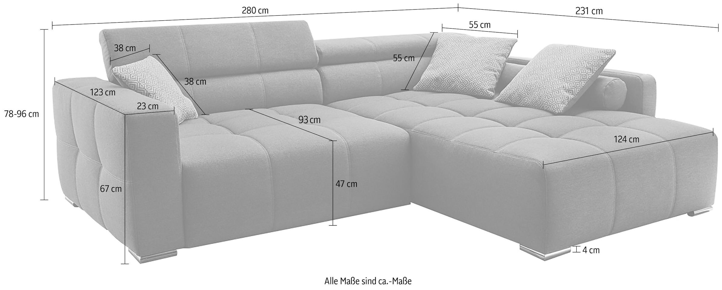 Jockenhöfer Gruppe Ecksofa Salerno, mit Kopf-/Rückenteilverstellung und Zierkissen