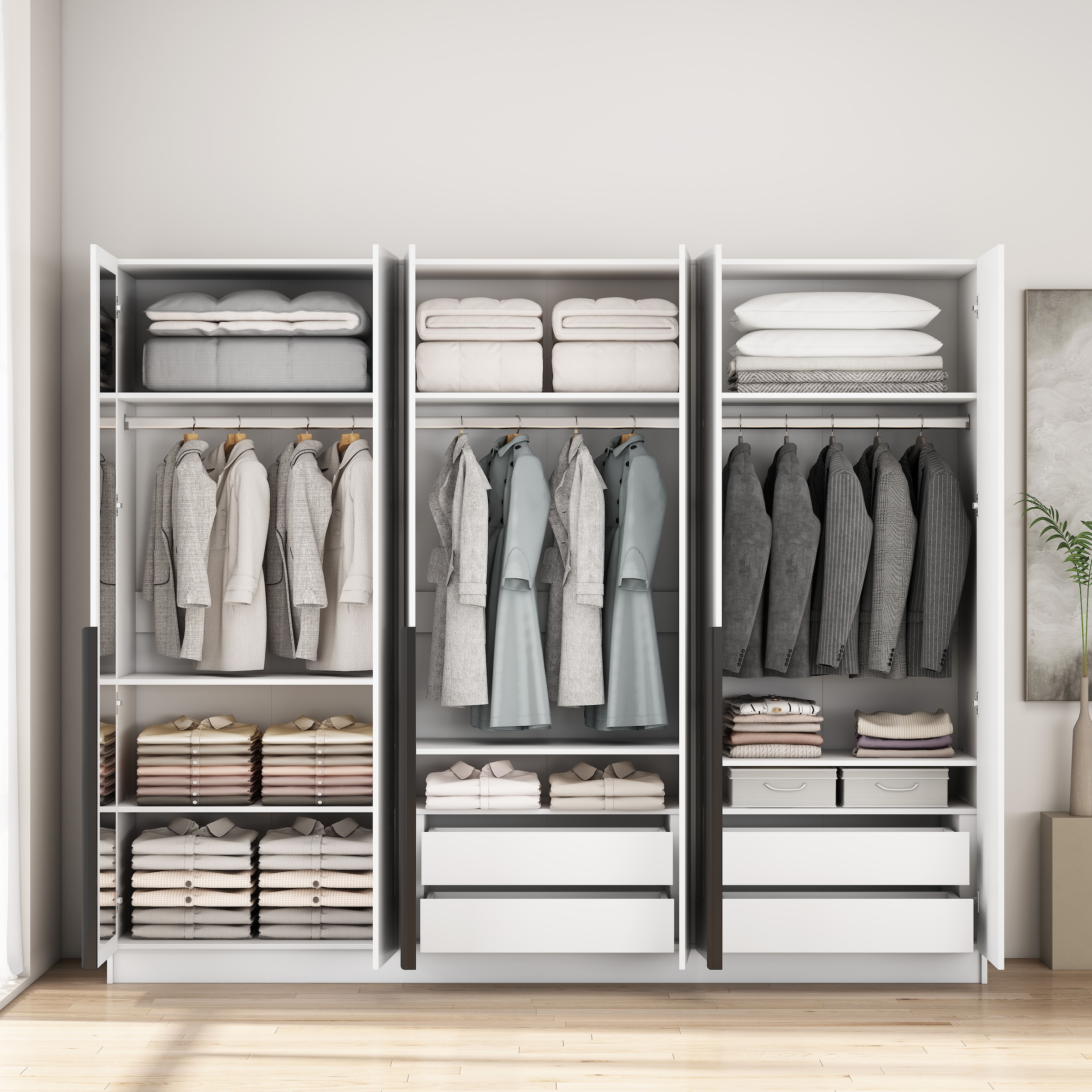 OTTO home Kleiderschrank »Annor Schlafzimmerschrank Breite 242cm hochglanz Schrank Garderobe« Drehtürenschrank mit perfekter Innenausstattung - elegante Türgriffe