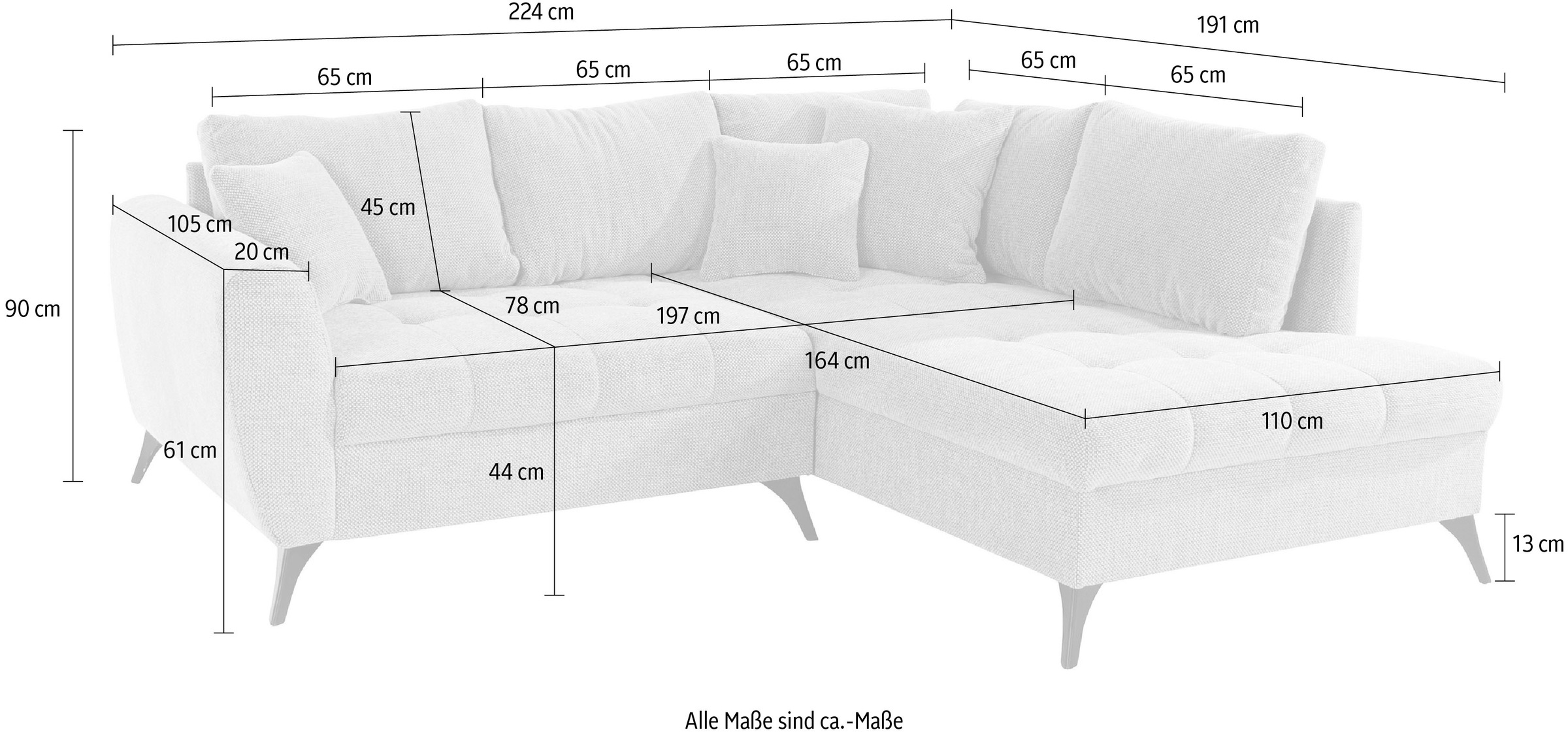 INOSIGN Ecksofa »Lörby L-Form«, auch mit Aqua clean-Bezug, feine Steppung im Sitzbereich, lose Kissen