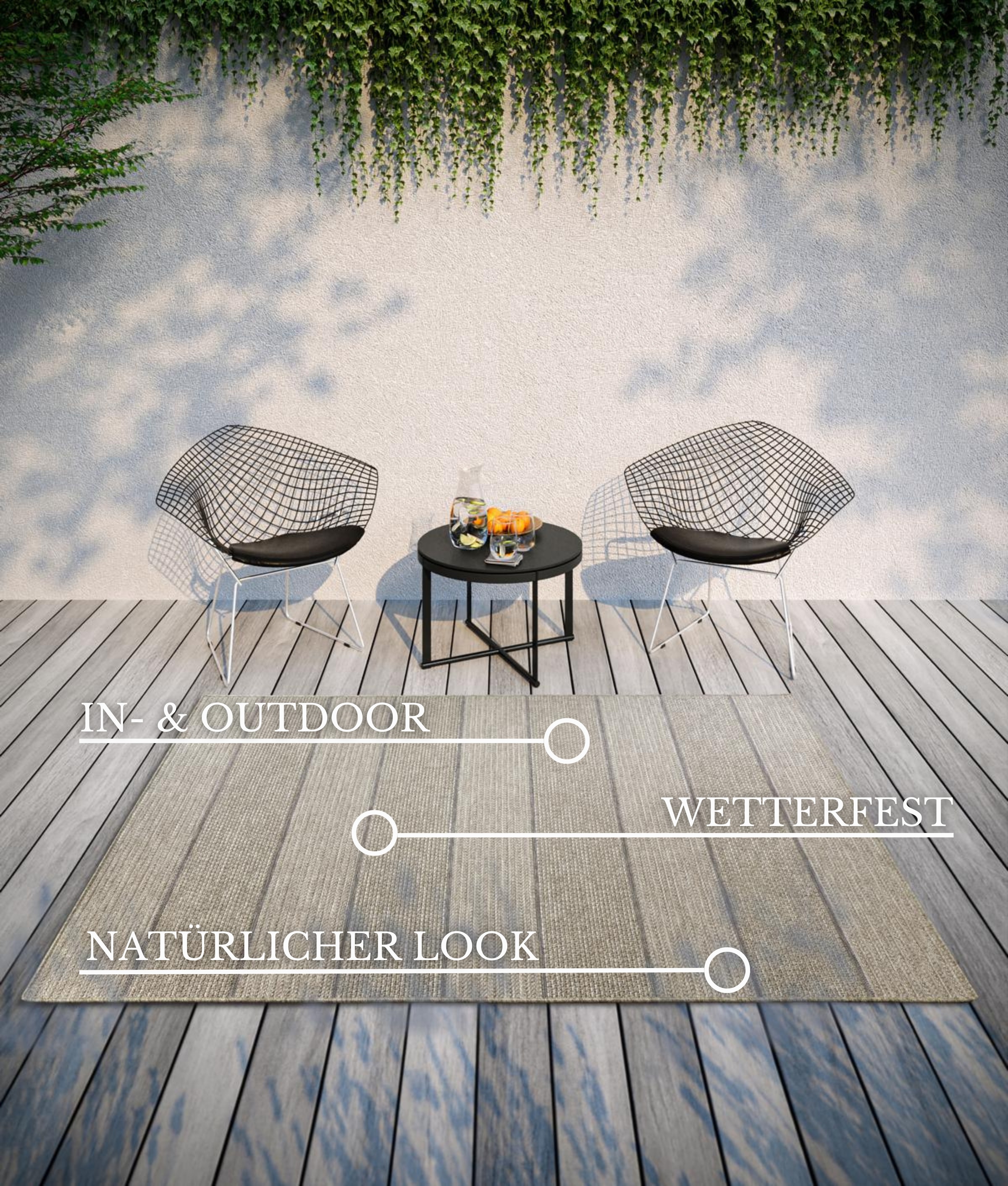 Villeroy & Boch Teppich »Isabella«, rechteckig, 8 mm Höhe, In-& Outdoor, Flachgewebe, wetterfest, Terrasse, Balkon, natur, modern