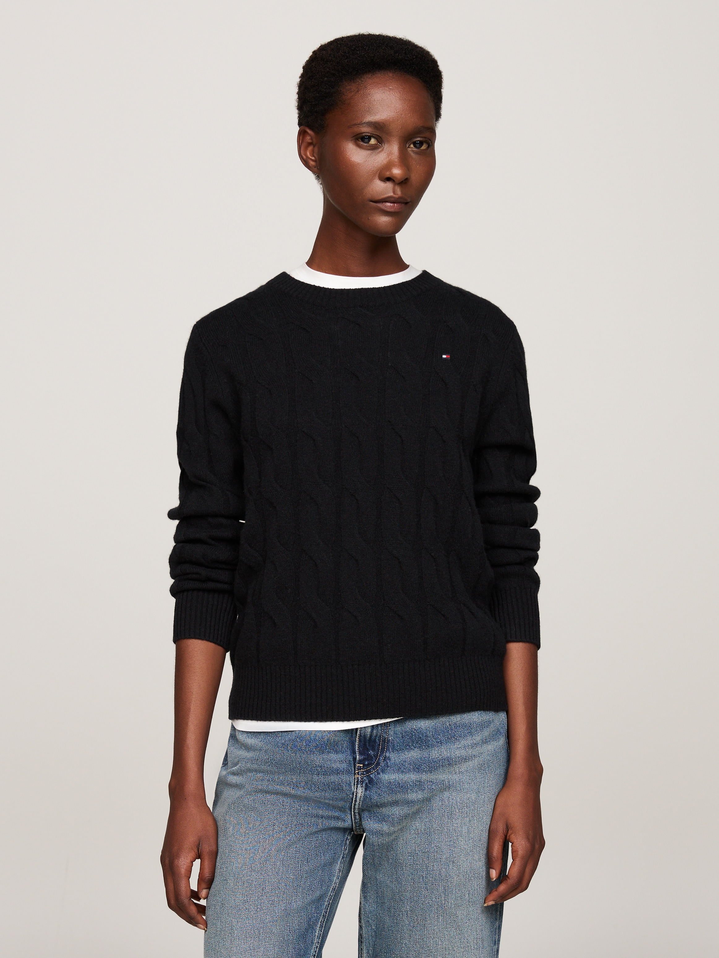 Tommy Hilfiger Strickpullover SOFT WOOL CABLE C-NK mit Zopfmuster, Rundhals günstig online kaufen