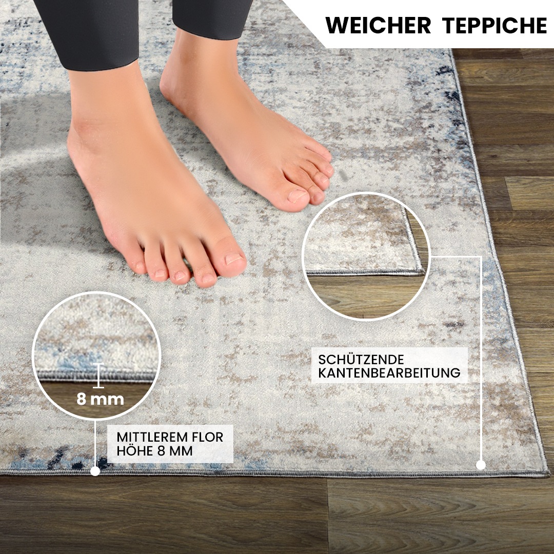 Thumbnail - Livabliss Teppich "UTRECHT" rechteckig 9 mm Höhe Designerteppich in Marmor Optik, Kurzflor Wohnzimmerteppich/Läufer