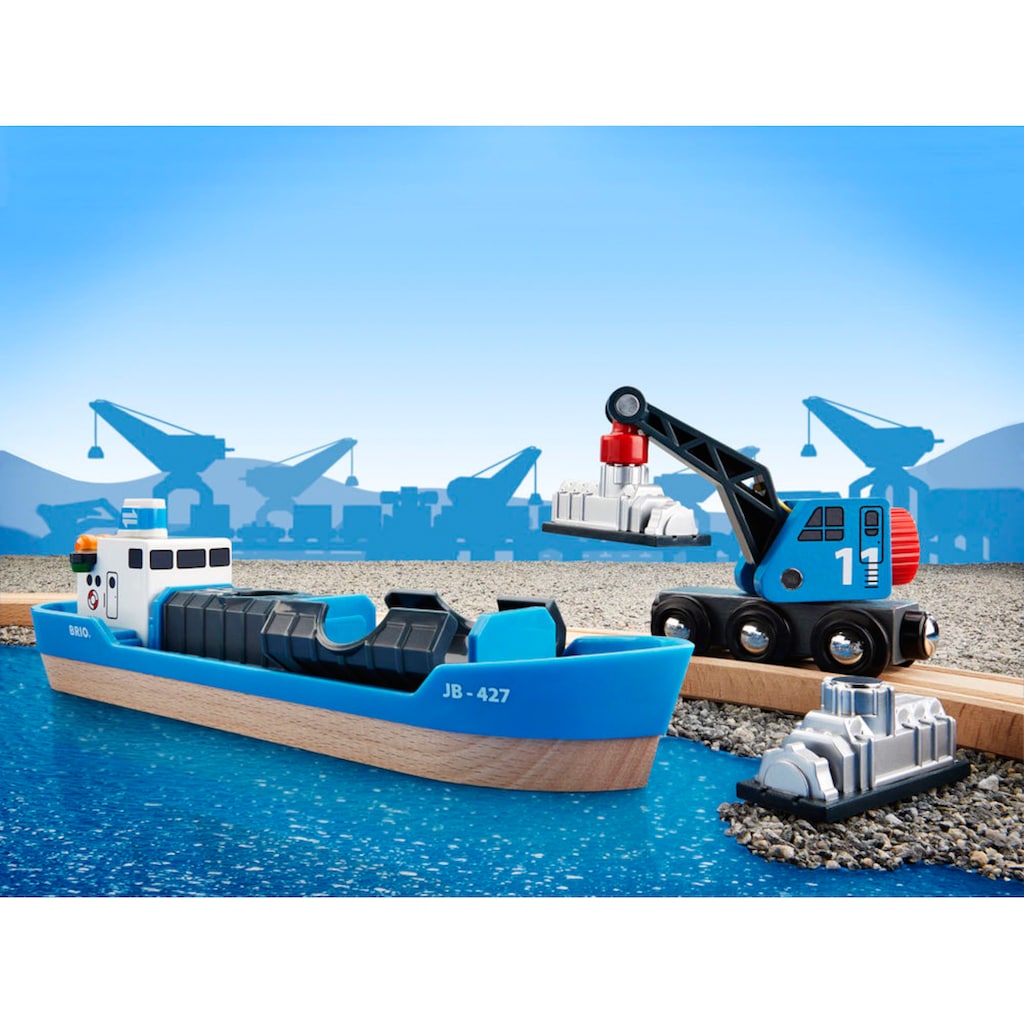 BRIO® Spielzeugeisenbahn-Erweiterung »BRIO® WORLD, Containerschiff mit Kranwagen«, FSC®- schützt Wald - weltweit
