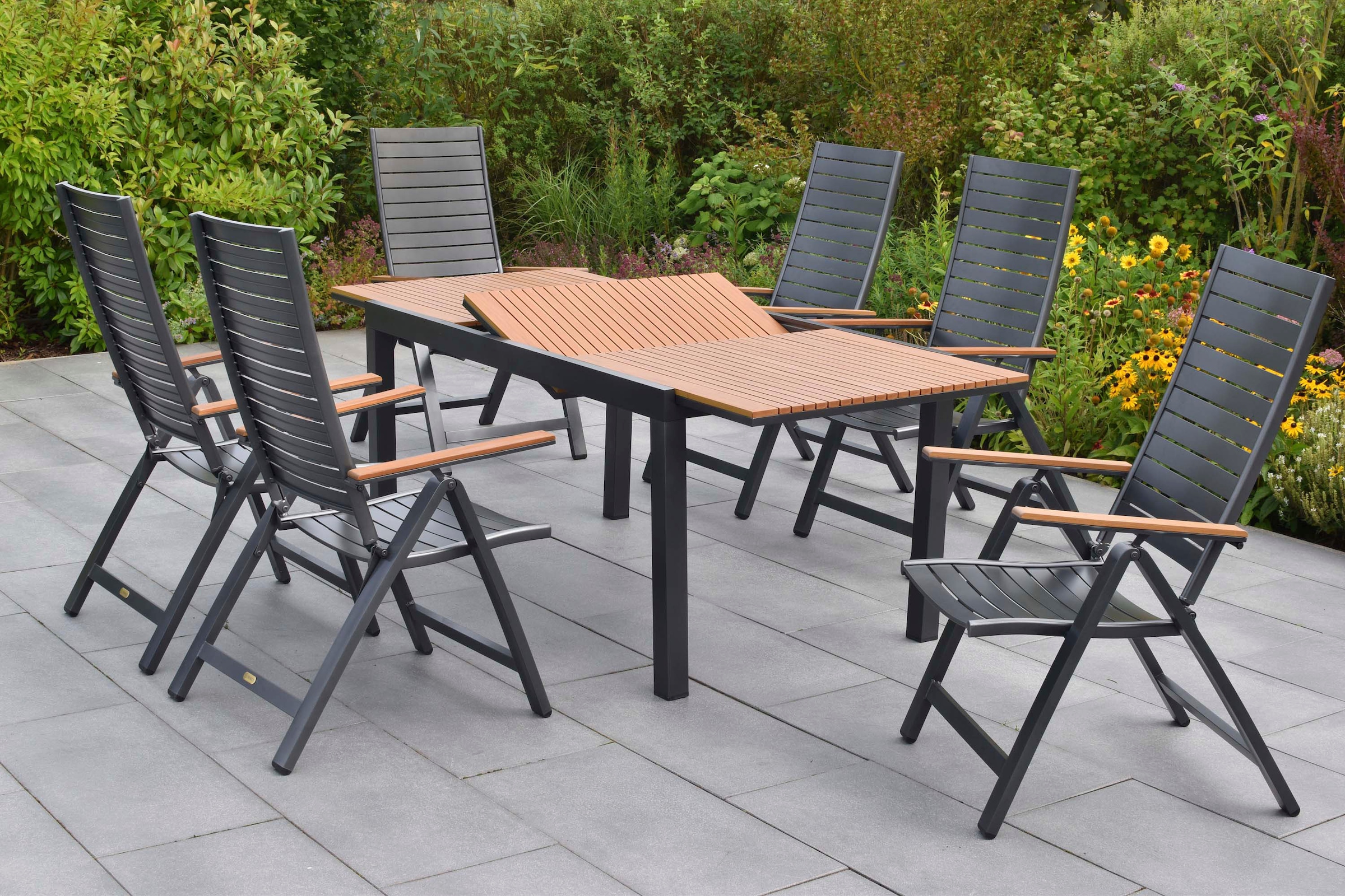 MERXX Garten-Essgruppe »Astros« Set, 7 tlg. inkl. 6 Klappsessel, 1 Ausziehtisch