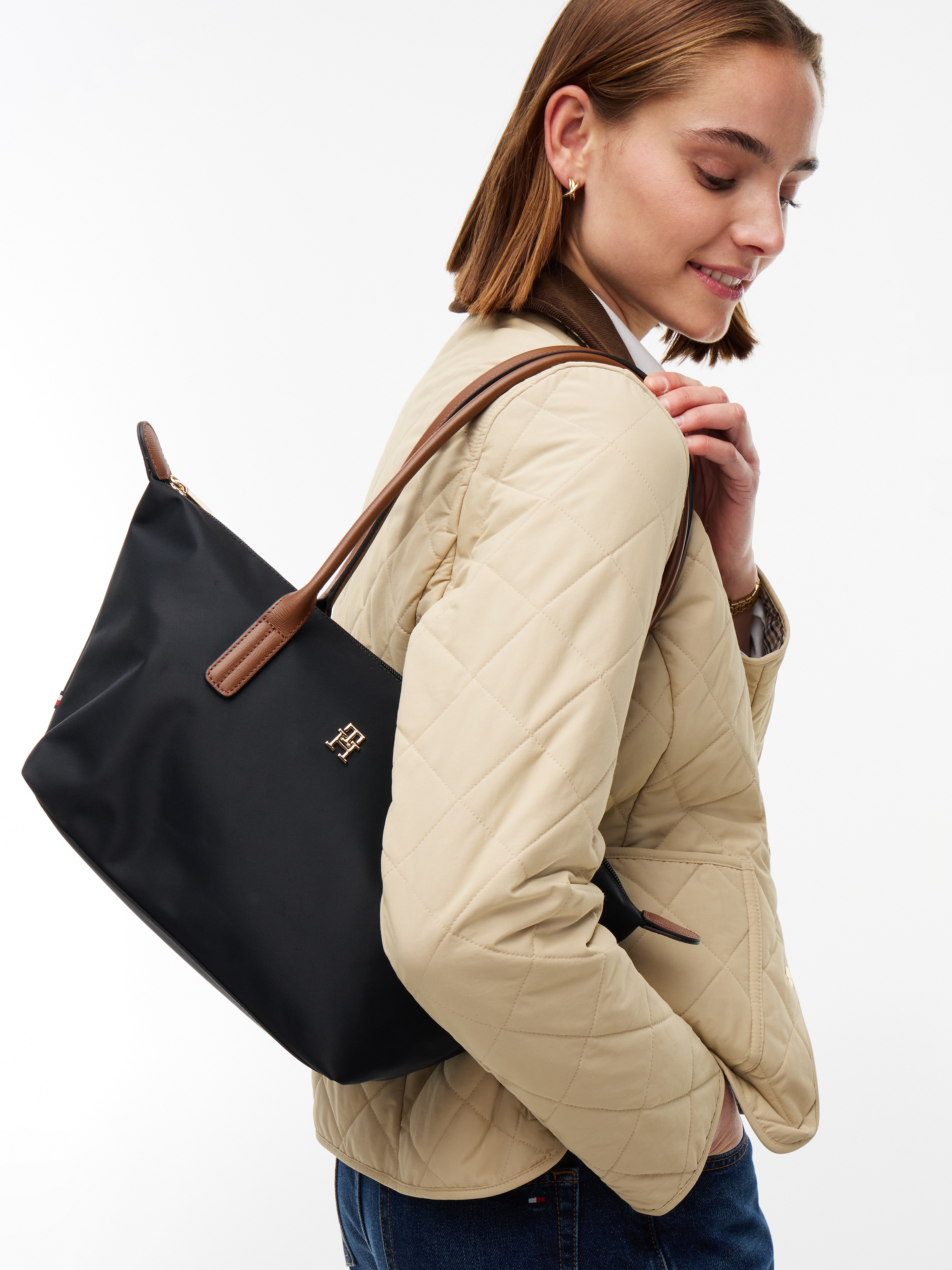 Tommy Hilfiger Tragetasche »POPETTE EAST WEST TOTE« Damen Handtasche, Schultertasche mit TH-Logoelement