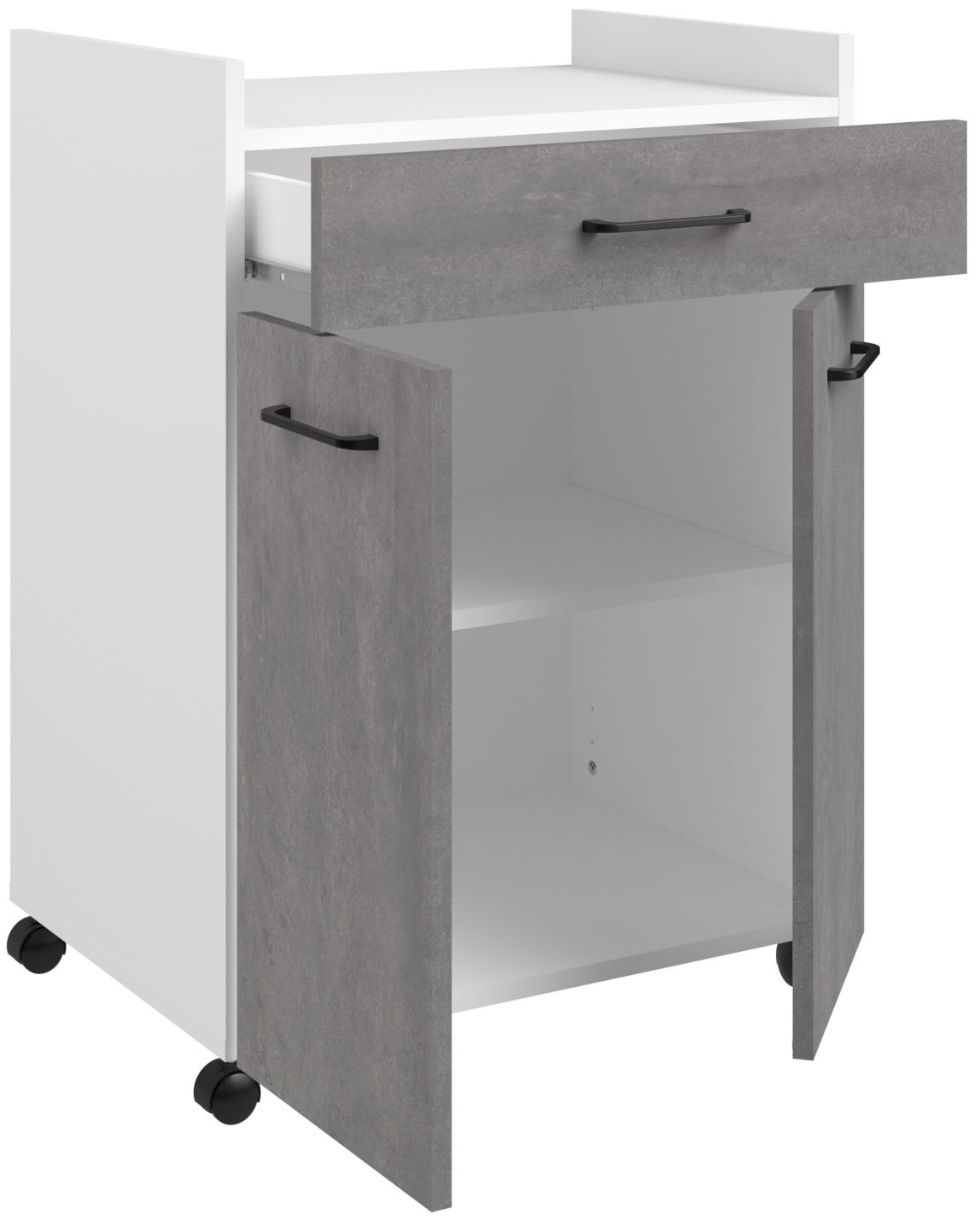 Parisot Schrank-Set »Parisot Malice 2«, (2 St., Buffet und Beistellschrank auf Rollen), Beton Optik mit schwarzen Griffen/Füßen