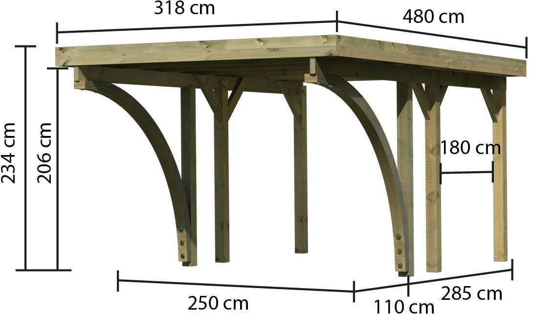 Karibu Einzelcarport »»Classic 1 SET« PVC-Dach Variante C, mit zwei Einfahrtsbogen«, Masivholz, 250 cm, KDI, aus Masivholz