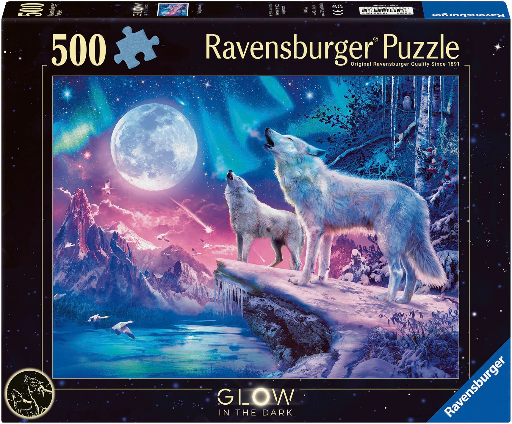 Puzzle »Glow in the Dark, Wolf im Nordlicht«, Made in Germany