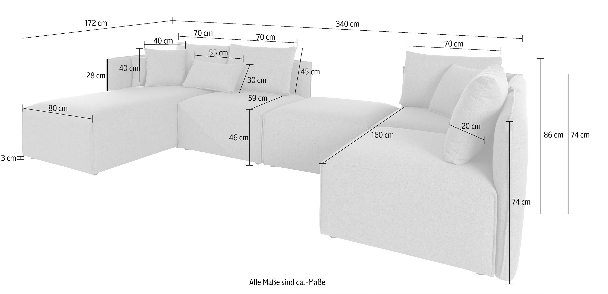 OTTO home Wohnlandschaft »Nöre U-Form« 5 Teile, in vielen Bezugsqualitäten und Farben s. auch "Nöre"