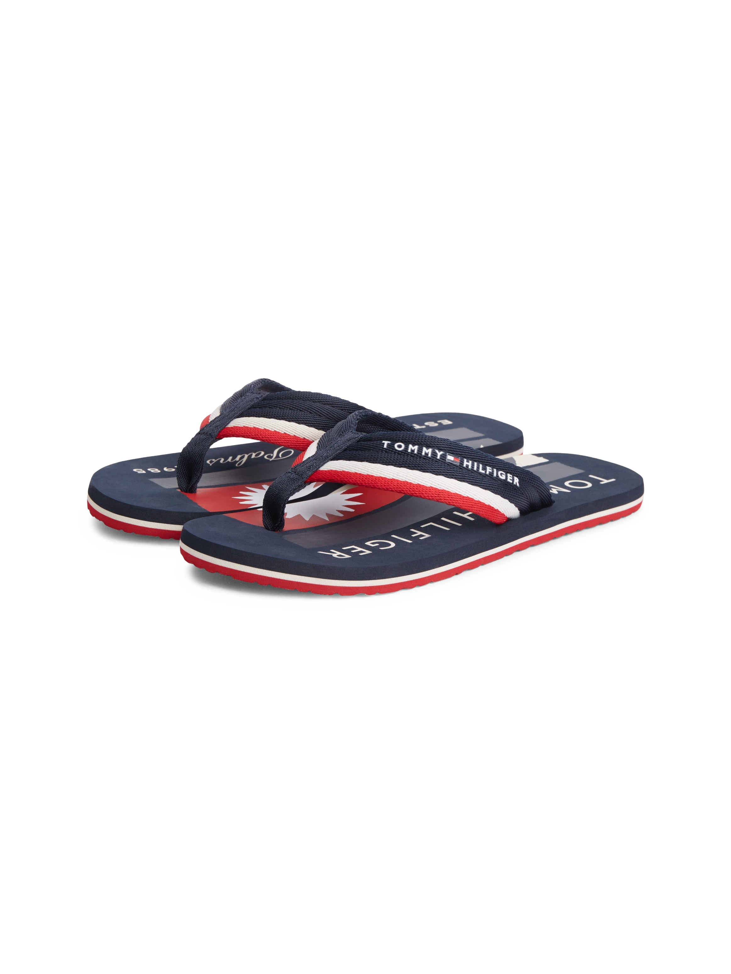 Tommy Hilfiger Zehentrenner "PATCH HILFIGER BEACH SANDAL" Sommerschuh, Strandschuh mit gestreifter Bandage
