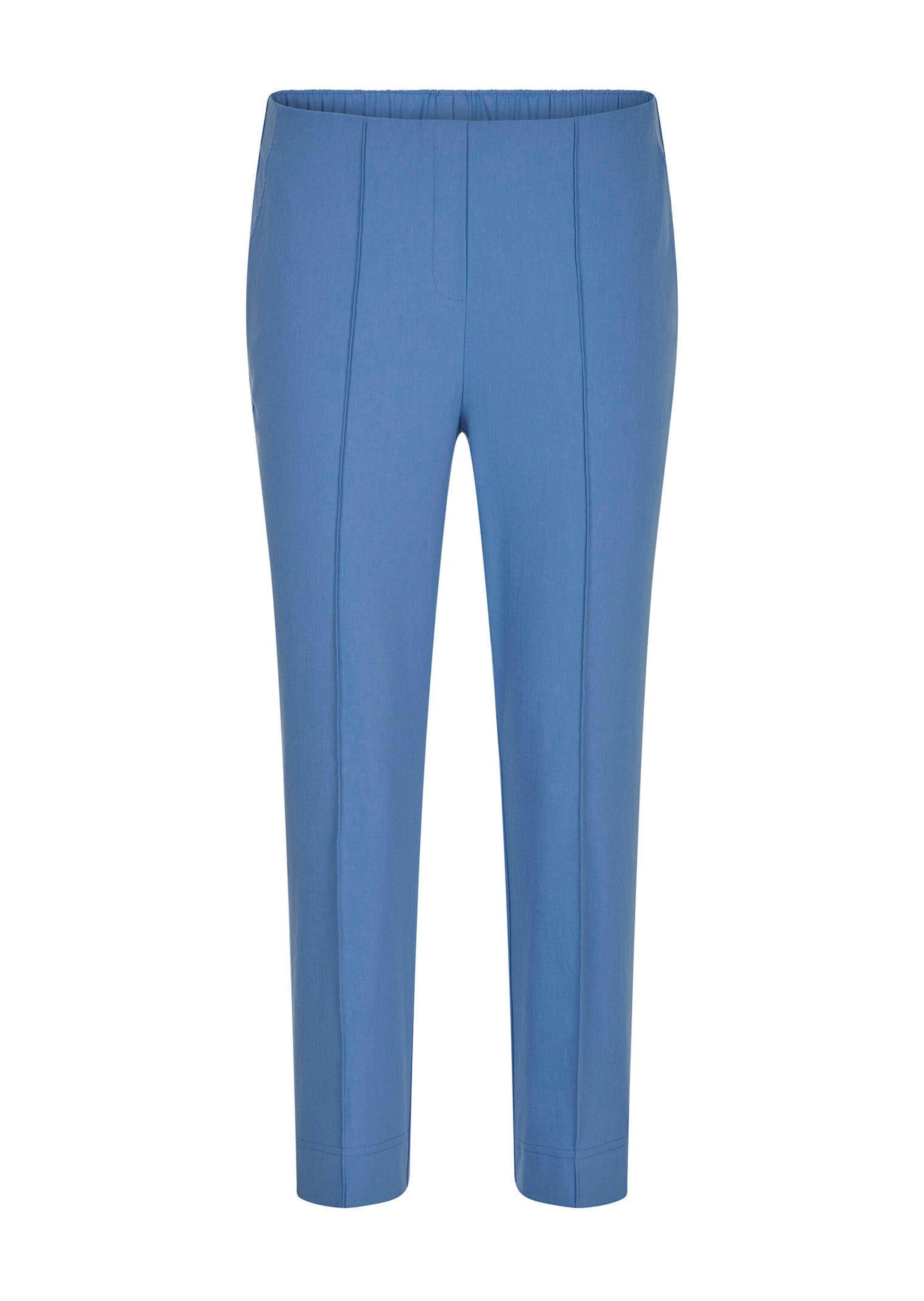 Stretch-Hose GOLDNER "7/8-Bengalinhose BELLA mit Biesen", Damen, Gr. 46, N-Gr, blau, Obermaterial: 67% Baumwolle CO. 28% Polyamid PA. 5% Elasthan EL., Hosen