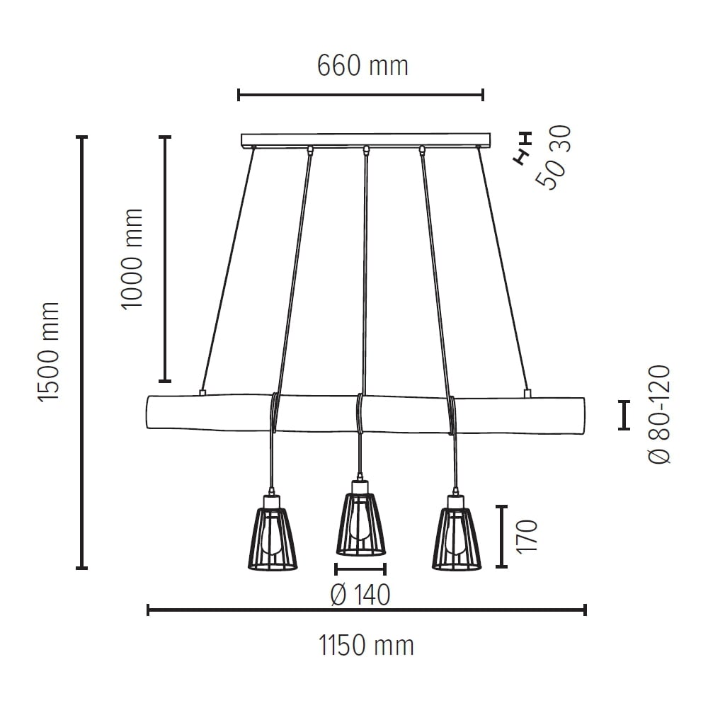 cm, Ø 8-12 Pendelleuchte 3 Kürzbar BAUR flammig-flammig, Light | Naturprodukt, »TRABO«, mit Hängeleuchte, Massivholzbalken SPOT