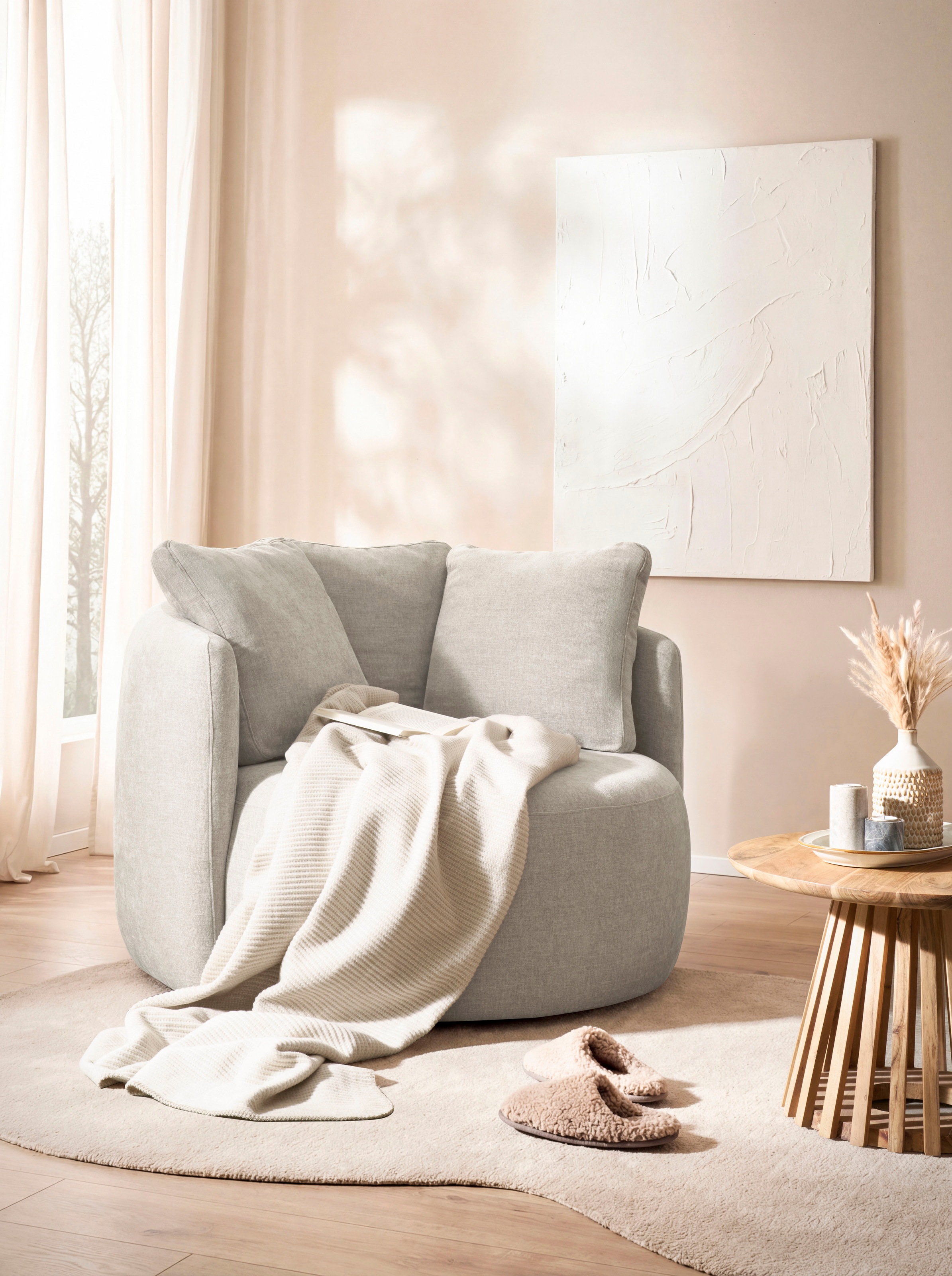 OTTO home Sessel »Kaarl, moderner Rundsessel, Loungesessel, Loveseat« Webstoff, in fünf Farben, inkl. Rückenkissen, zeitloses Design