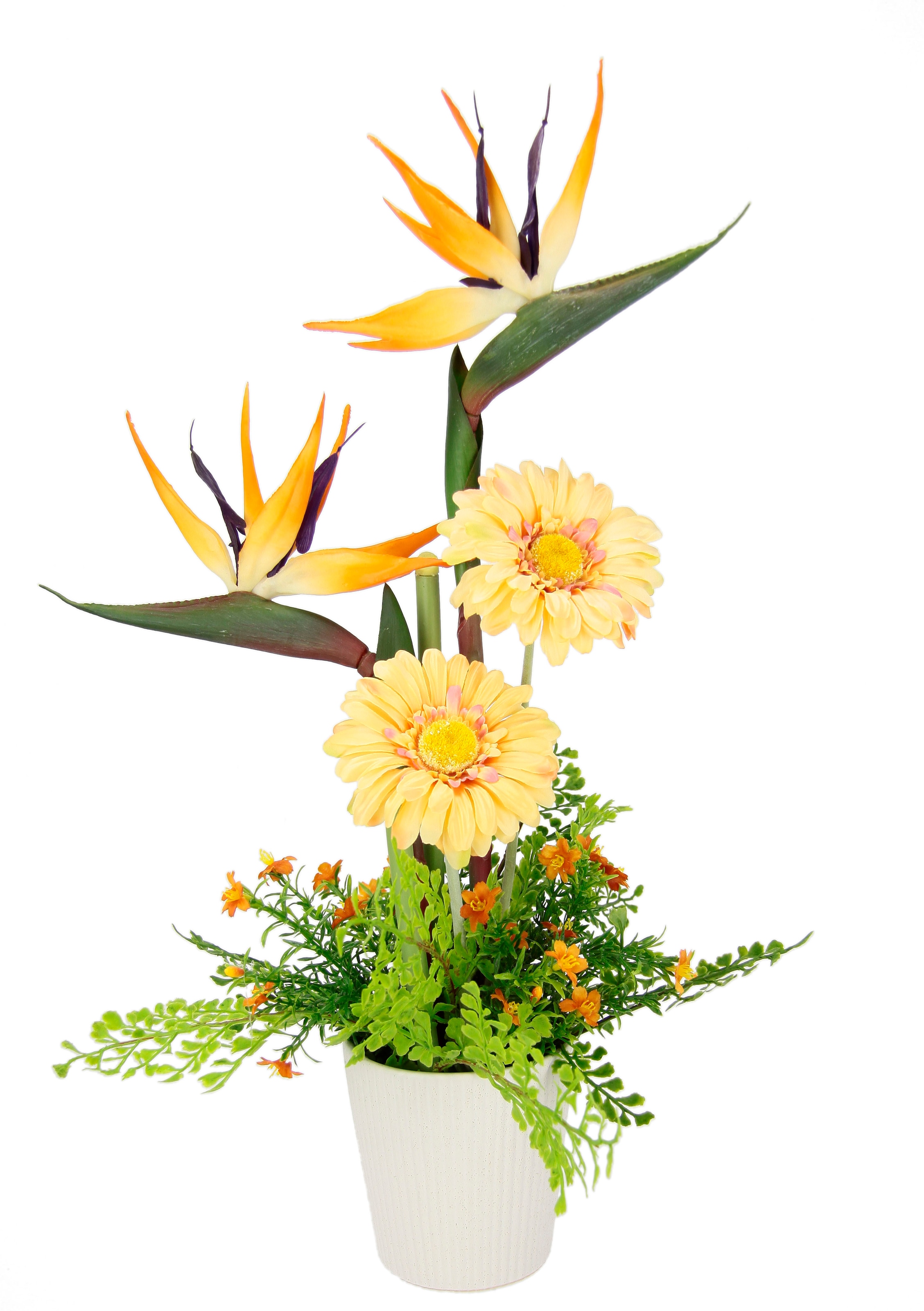 I.GE.A. Kunstblume "Arrangement Strelitzie/Gerbera", Topf aus Keramik