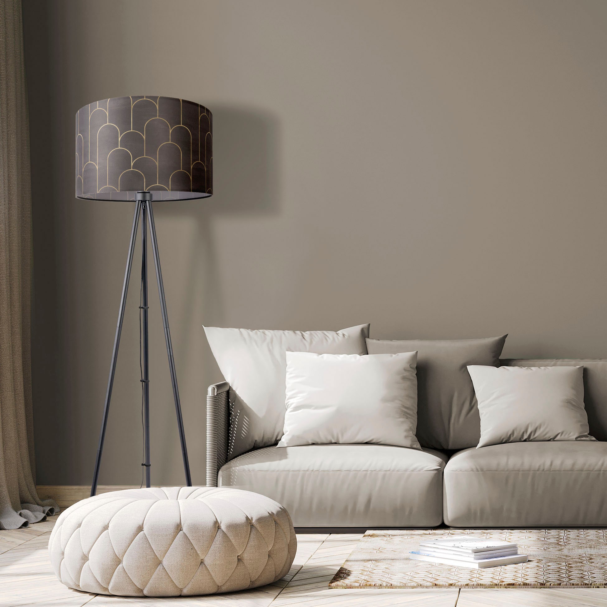 Paco Home Stehlampe »Trina Pillar«, Leuchtmittel E27 | ohne Leuchtmittel, Stehlampe Stativ Mit Stoffschirm Wohnzimmerlampe Vintage Abstrakt
