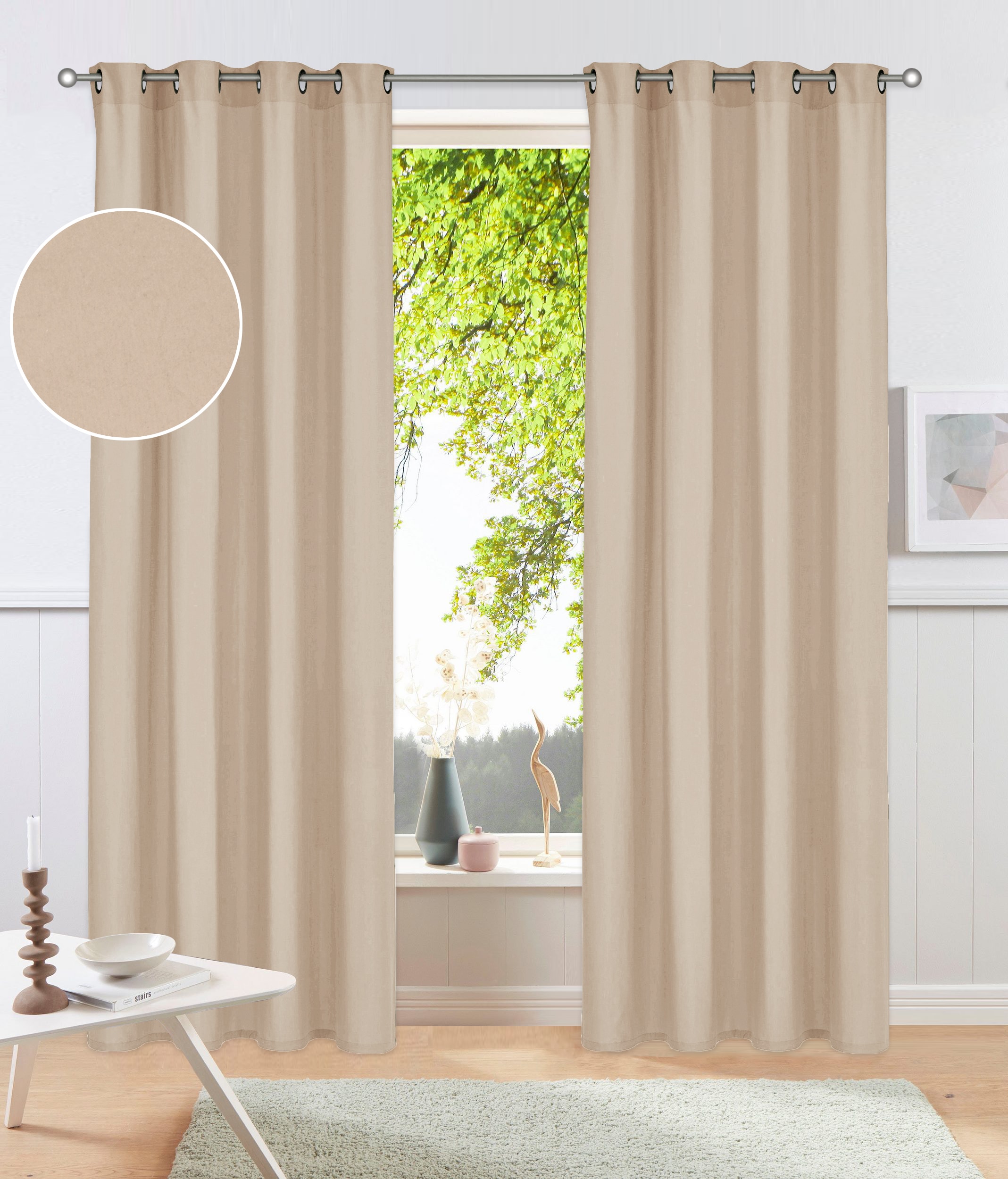 OTTO home Vorhang "Raja" Ösen 2 Stk. tlg. einfarbig, Einfache Montage, Pflegeleicht, Ösen, 2 er Pack, uni