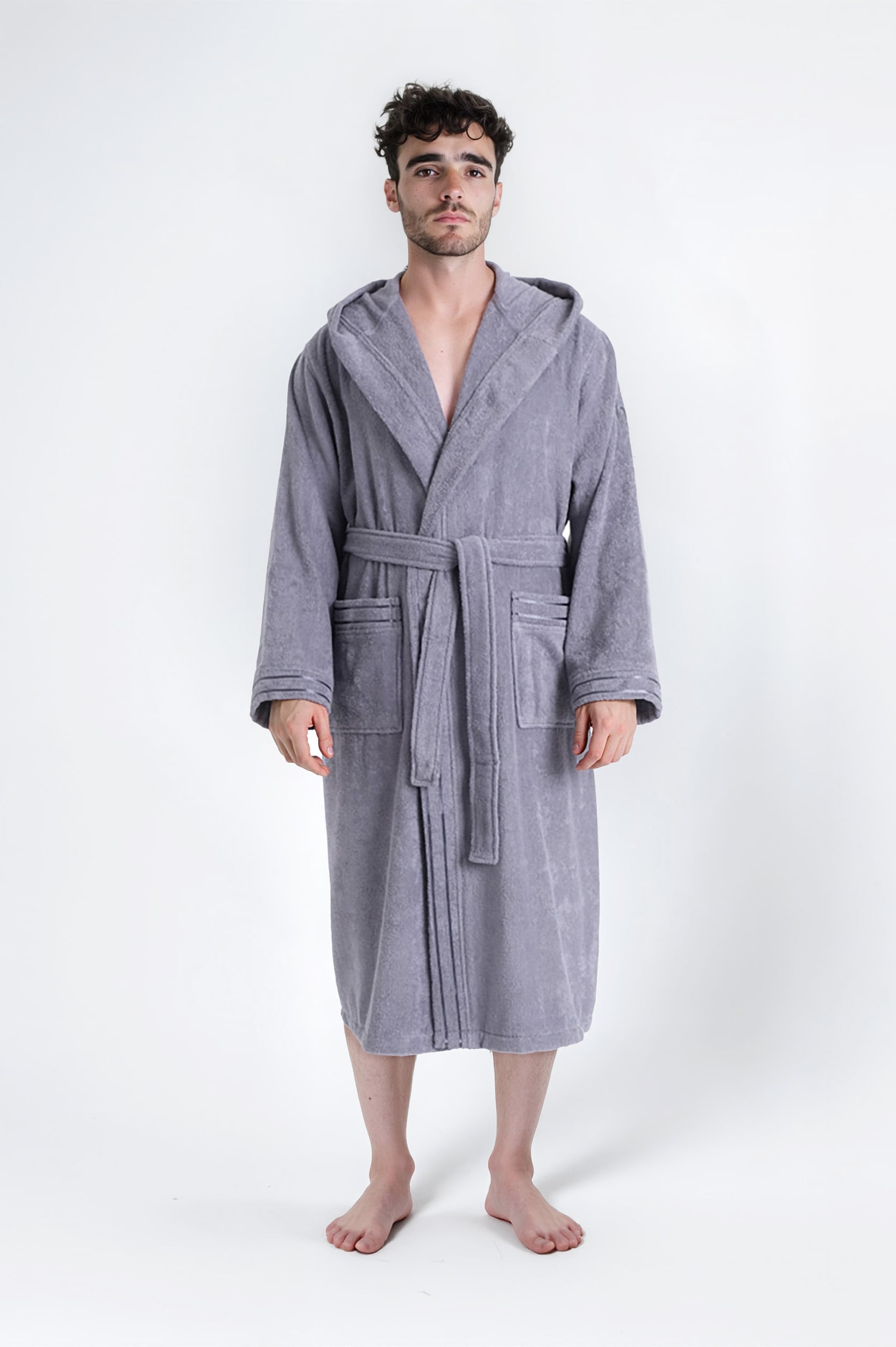Bruno Banani "Clement, ideal für Sauna & Spa, Hotelbademantel, Morgenmantel" 1 Stk. 100% Baumwolle, einfarbig, glänzende Streifen-Bordüre, Taschen, S-4XL