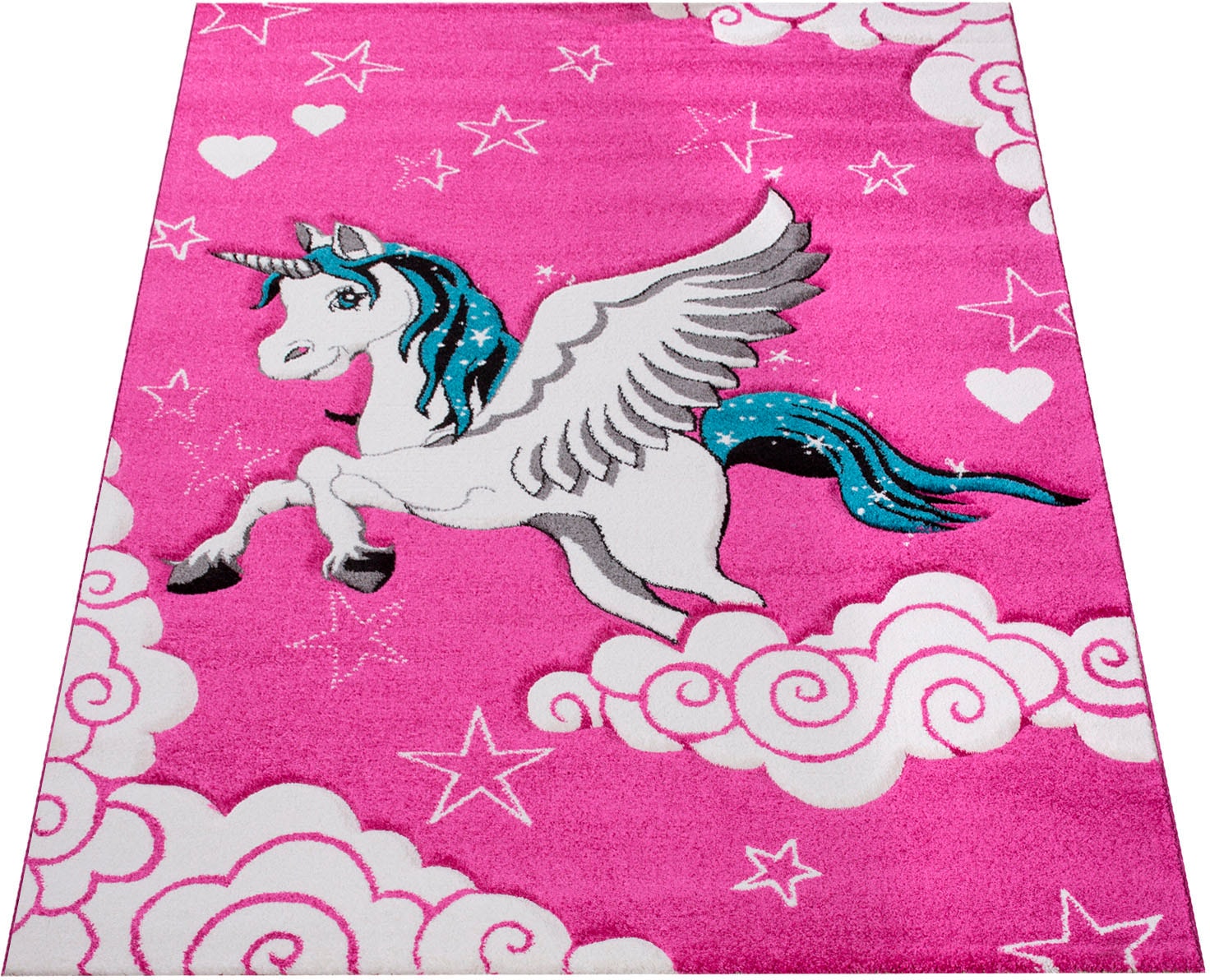 Paco Home Kinderteppich »Diamond 640«, rechteckig, 3D-Design, Motiv Einhorn & Sterne,... kaufen