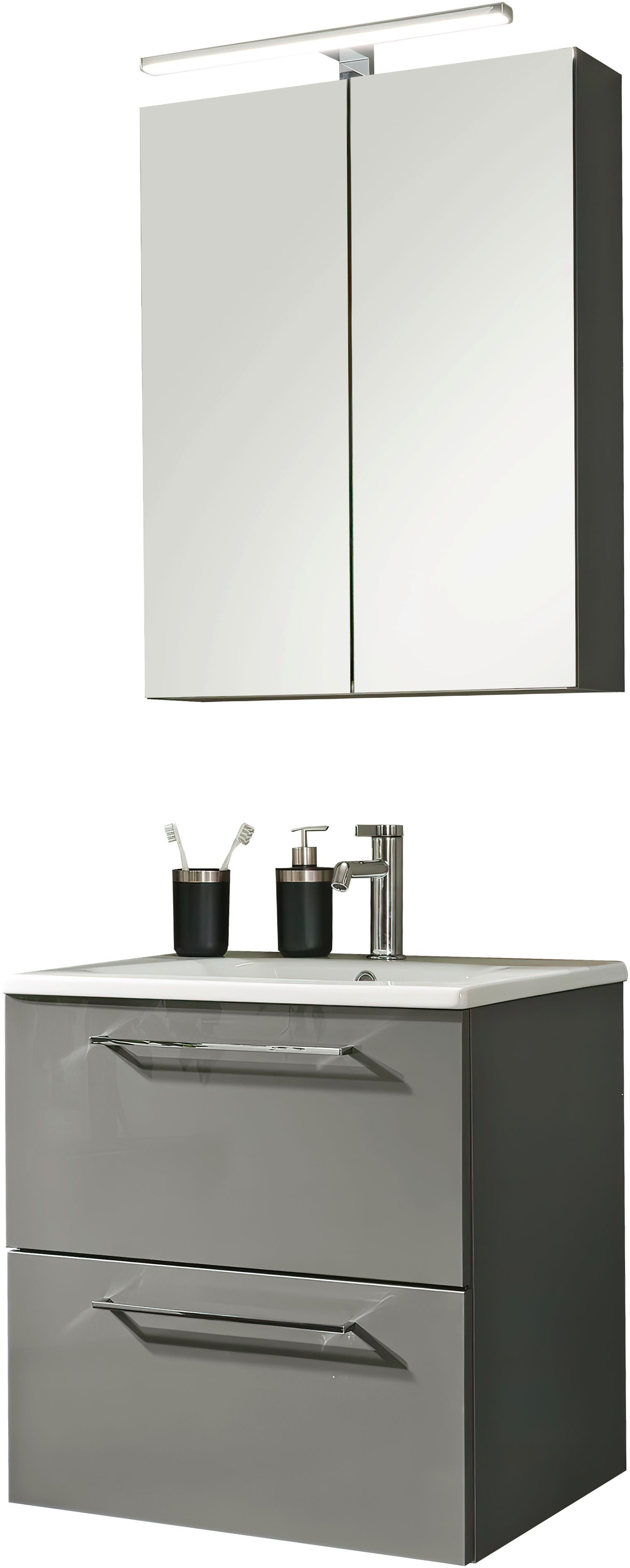 Nolte SPA Badmöbel-Set »Lux - Badmöbel-Set« Komplett-Set, Spiegelschrank, Keramikbecken, Waschtisch 2 Auszüge, LED, erw., li/re, 3 Stk. tlg.