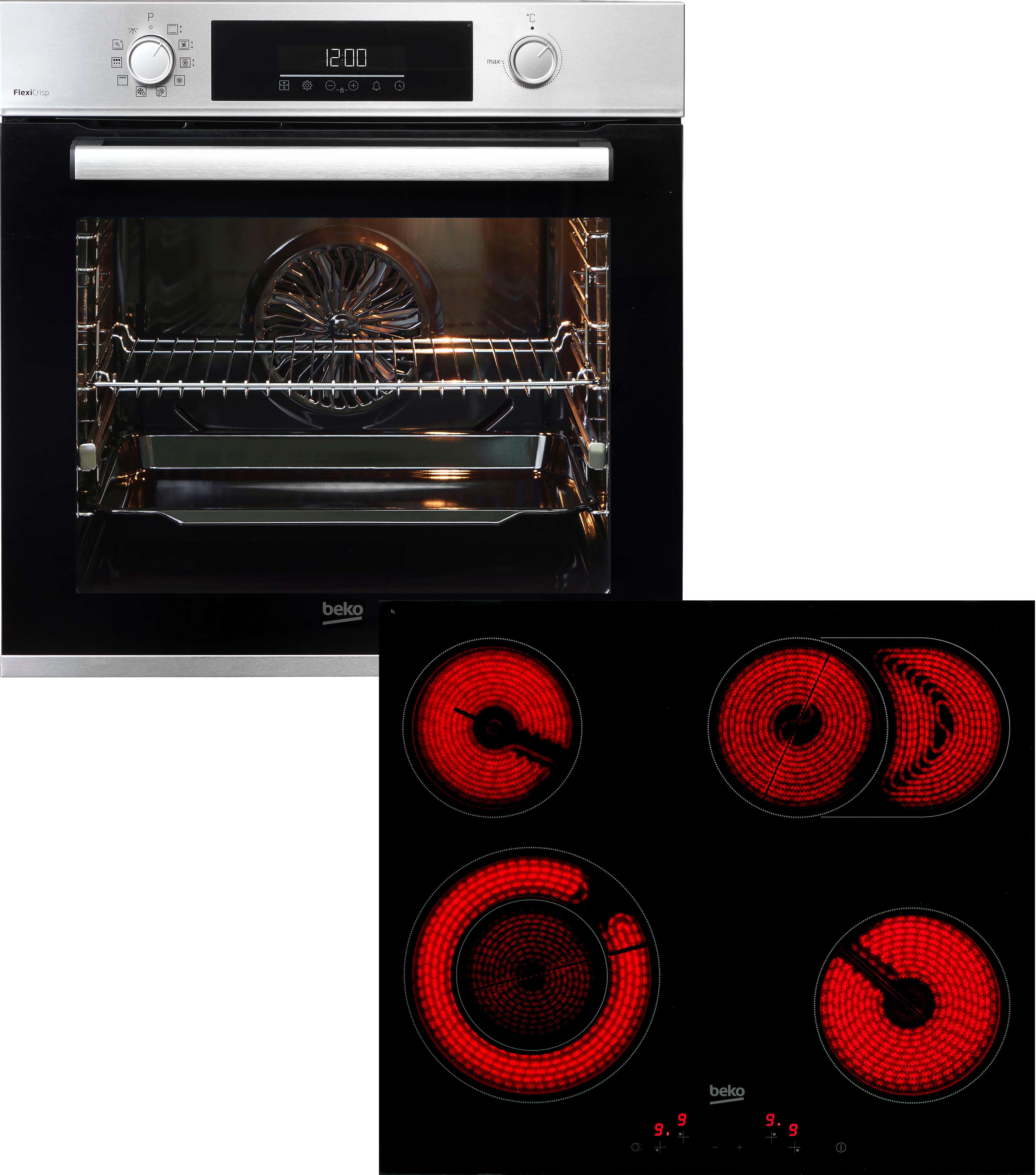 BEKO Backofen-Set "BBSM12320XMPEF" mit 1-fach-Teleskopauszug Pyrolyse-Selbstreinigung FlexiCrisp – Knusprige Perfektion ohne Verschieben des Blechs