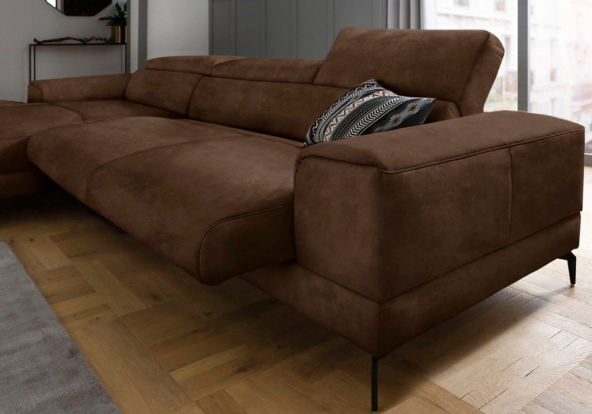 W.SCHILLIG Ecksofa »piedroo, Designsofa mit tollem Sitzkomfort, bequem, L-Form«, Kopfteilverstellung, wahlweise mit Sitztiefenverstellung, Breite 343cm
