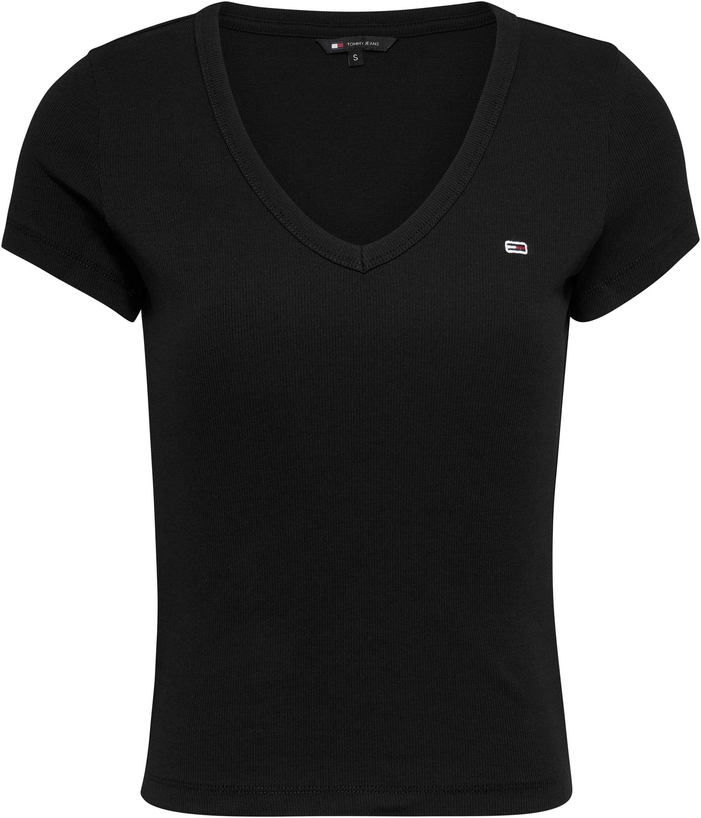 Tommy Jeans T-Shirt BAUR Essential mit »Slim Logostickerei V-Neck | kaufen Rib Rippshirt«