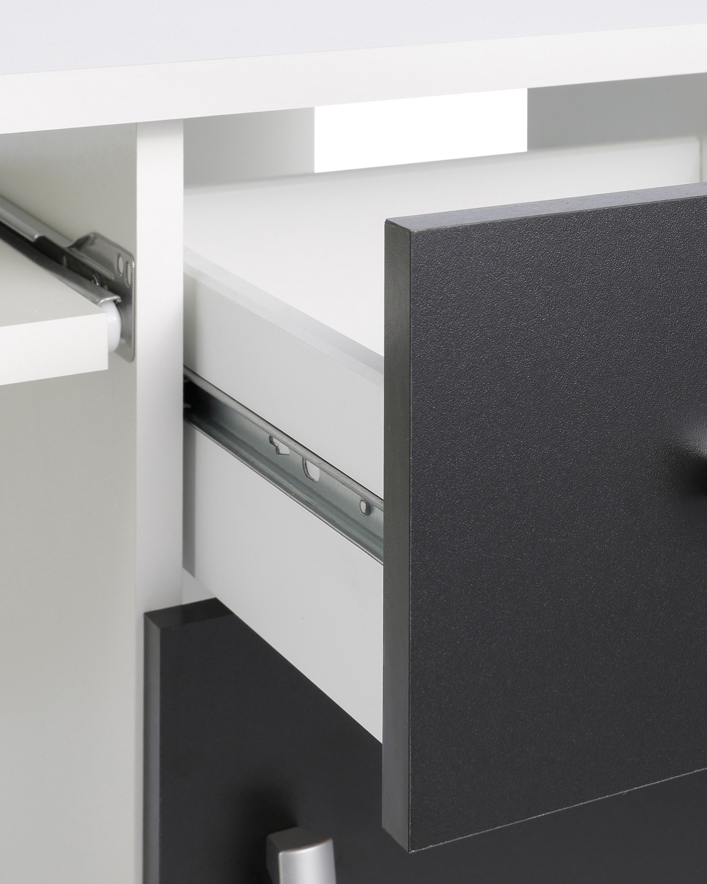 VOGL Möbelfabrik Schreibtisch »Tim mit seitlich offenen Fächern & Tastaturauszug,«, Druckerablage, 1 Schublade, Breite 138 cm, Made in Germany