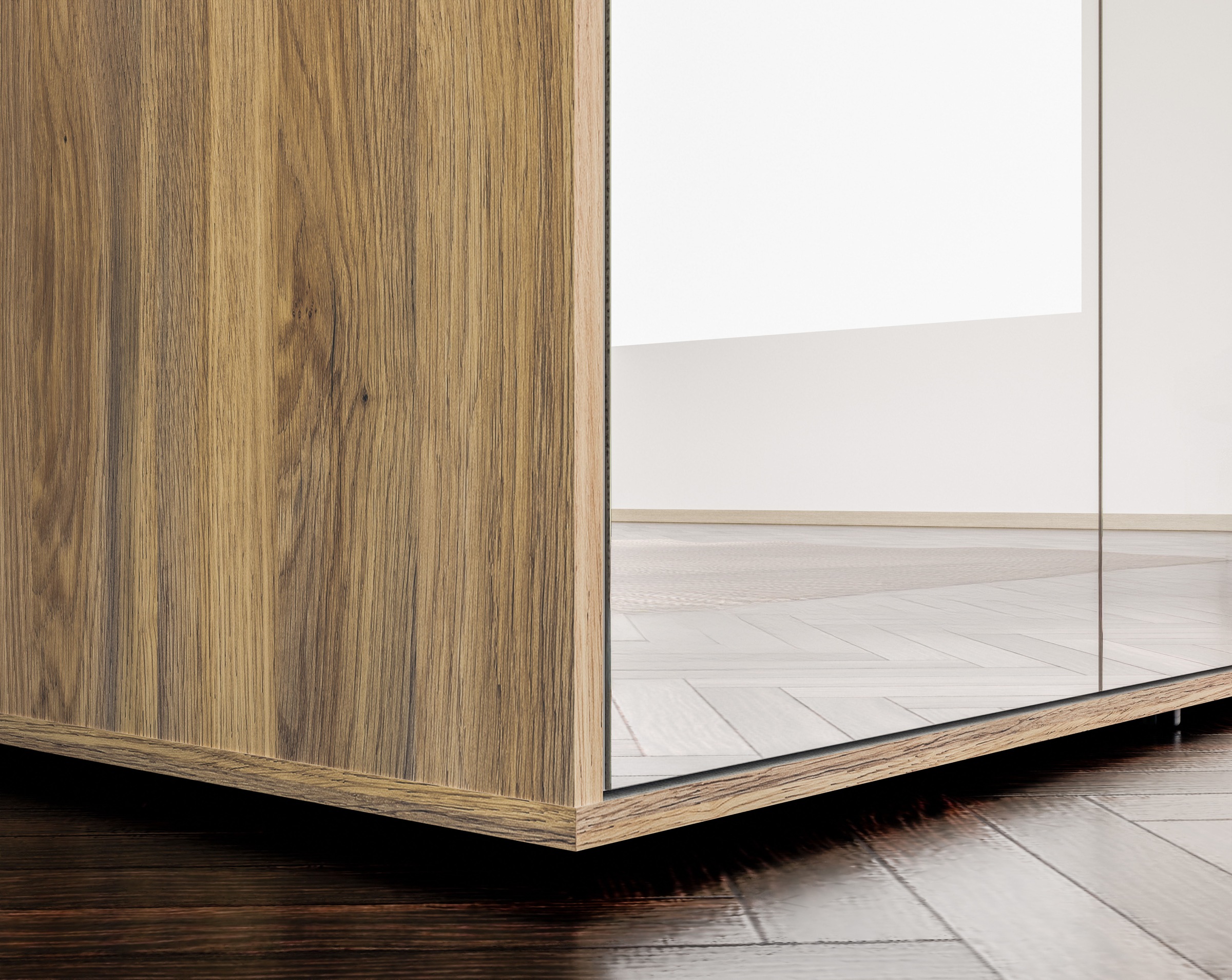 FORTE Drehtürenschrank »Schrank mit Spiegel, zeitloses Design, 3türig« viel Stauraum, Schubladen, Spiegeltürenm Höhe 200 cm