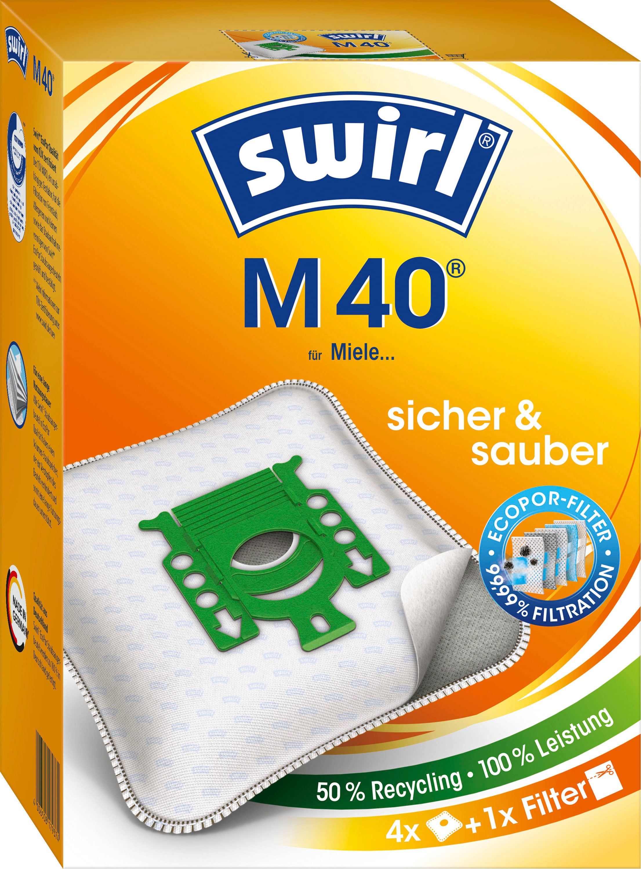 Swirl Staubsaugerbeutel "Swirl M40", (Packung), 4-er Pack