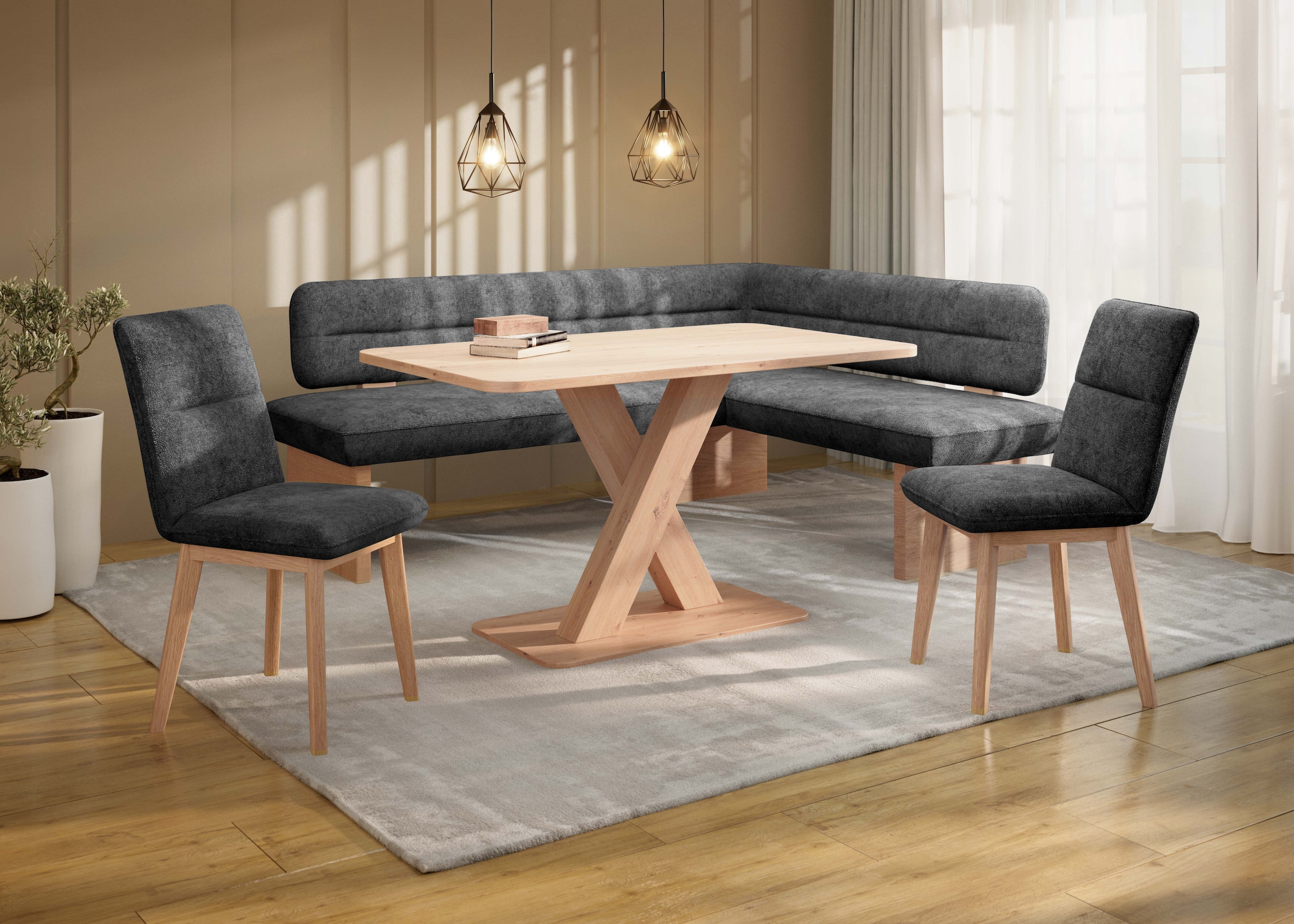Home affaire Eckbankgruppe »Louise + Miles Essecke Sitzgruppe Eckbank Küchenbank«, (Set, 4 tlg., 4er), Sitzgruppe Esszimmer Stühle Tisch und Bank bequem gepolstert