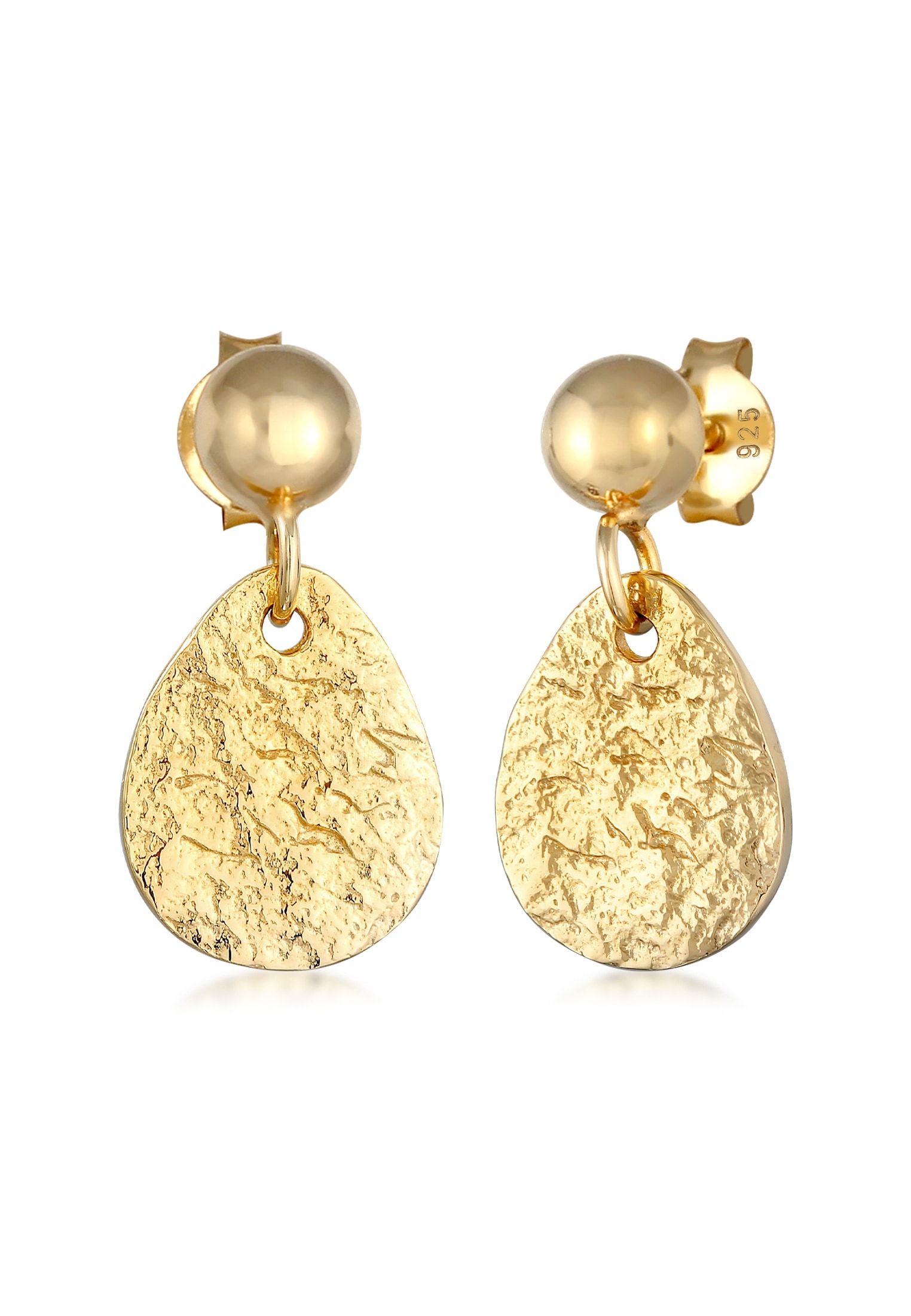 "Paar Ohrstecker ELLI ""Ohrringe Plättchen Tropfen Vintage Design 925 Silber"" Gr. 20, gold, Ohrringe, Damen, 20, ohne Stein, Silber 925