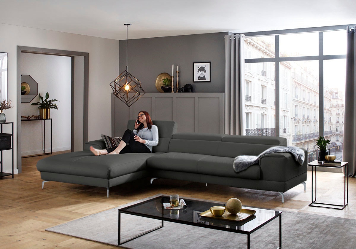W.SCHILLIG Ecksofa »piedroo, Designsofa mit tollem Sitzkomfort, bequem und elegant, L-Form«, Kopfteilverstellung, wahlweise mit Sitztiefenverstellung, Breite 343cm
