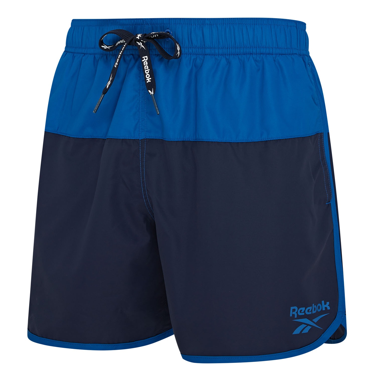 Badeshorts REEBOK "Troy", Herren, Gr. L, N-Gr, blau (navy, blau), Microfaser, Polyester, unifarben, Badehosen Badeshorts, mit Kordelzug und elastischem Bund, mit Logo, schnell trocknend