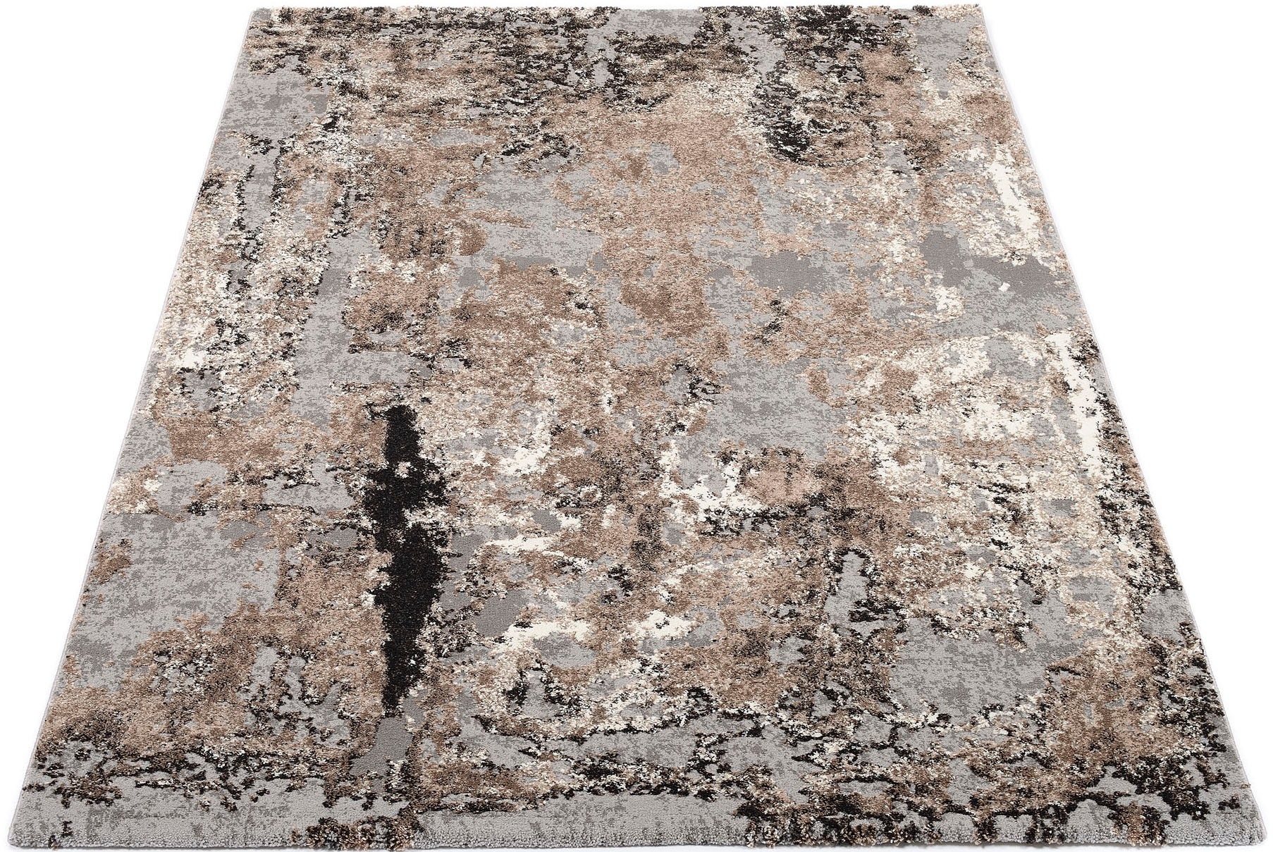 Läufer OCI DIE TEPPICHMARKE "JUWEL LIRAY", braun (braun, beige), B:80cm H:20mm L:300cm, Polyester, Polypropylen, Teppiche, Läufer, Kurzflor, Wohnzimmer, Marmor Optik, Hoch Tief Effekt
